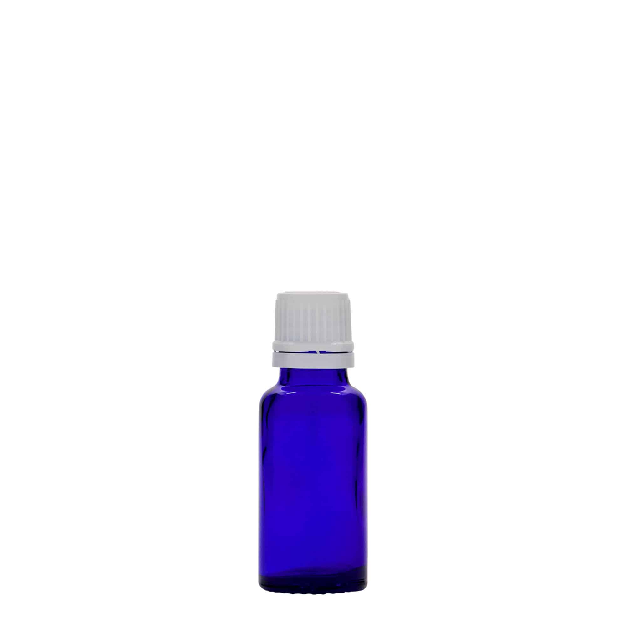 20 ml бутилка за лекарства, стъклена, кралско синьо, затваряне: винтова капачка с резба DIN 18