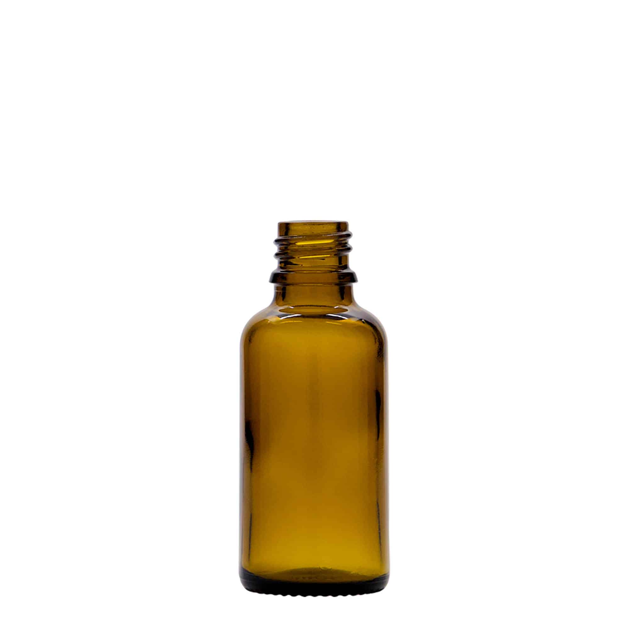 30 ml бутилка за лекарства с пипета, стъклена, кафява, затваряне: винтова капачка с резба DIN 18