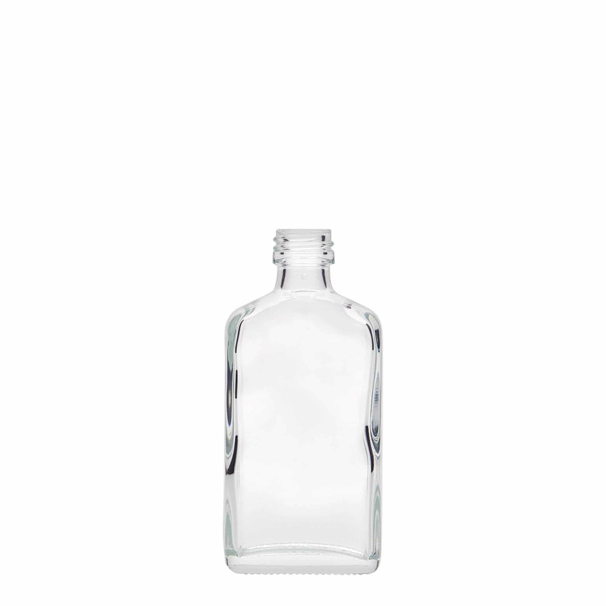 50 ml джобна бутилка, правоъгълна, стъклена, затваряне: капачка PP 18