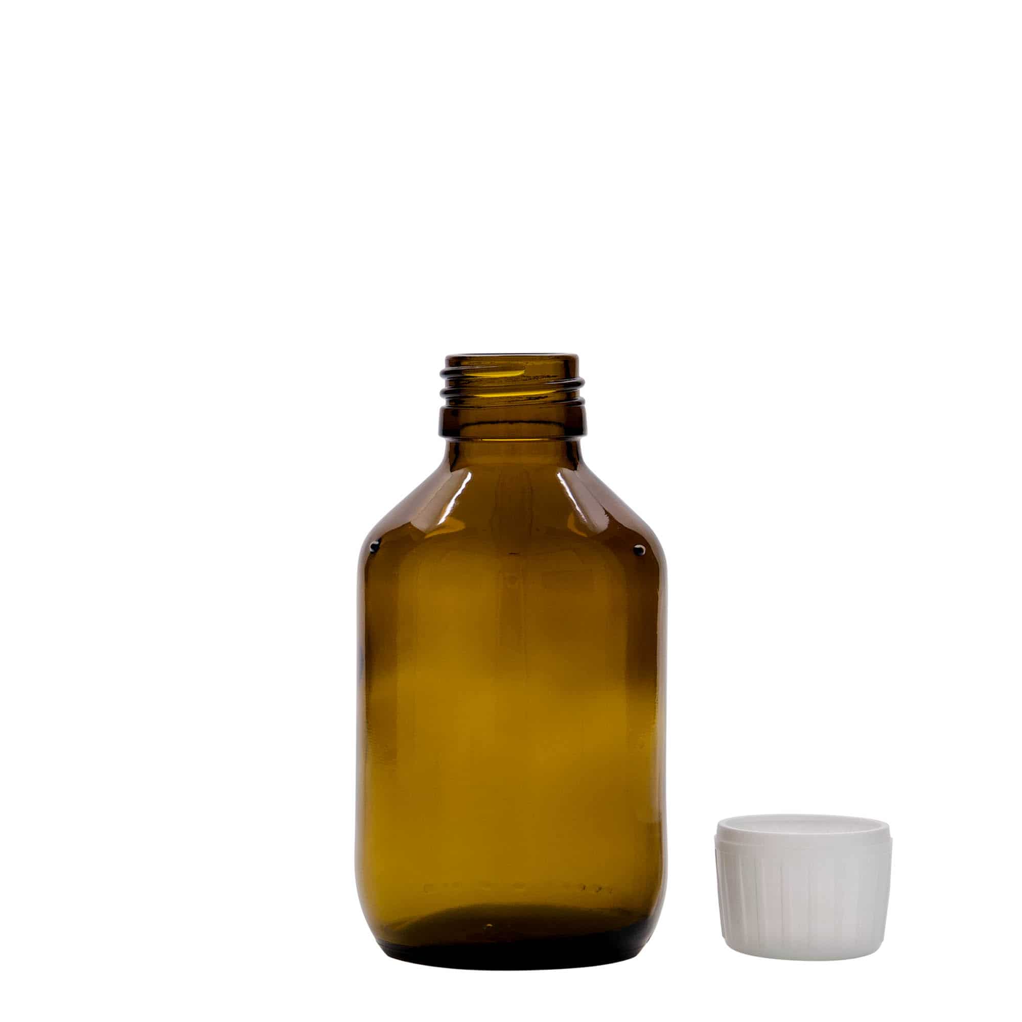 150 ml бутилка за лекарства, кафява, стъклена, затваряне: капачка PP 28