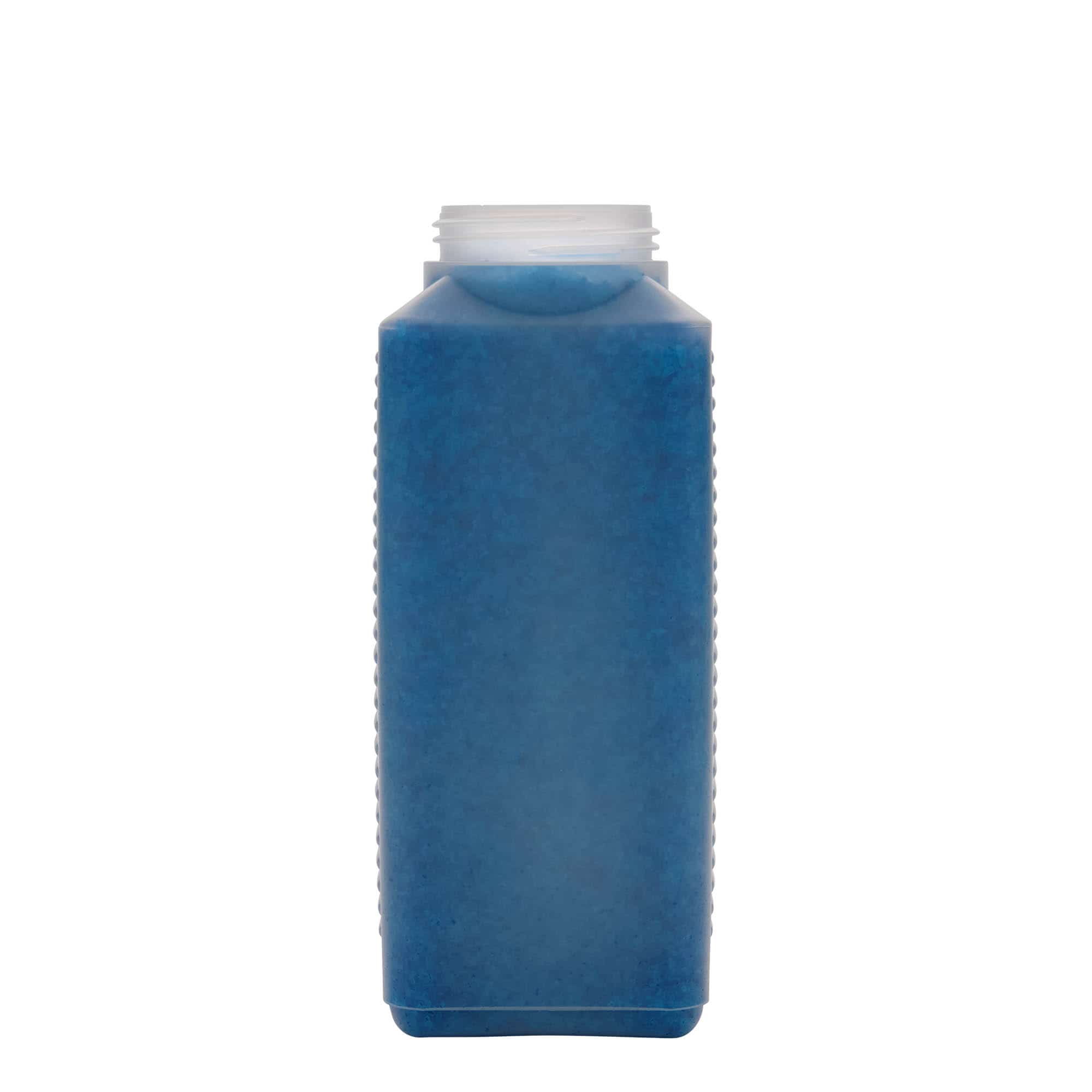 1000 ml бутилка с широко гърло, правоъгълна, пластмаса HDPE, естествен цвят, затваряне: винтова капачка с резба DIN 60 EPE