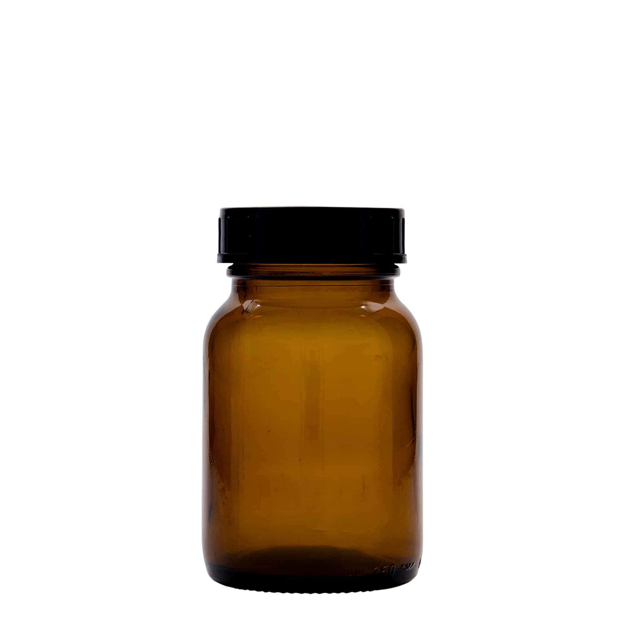 250 ml буркан с широко гърло, кафяв, затваряне: винтова капачка с резба DIN 55