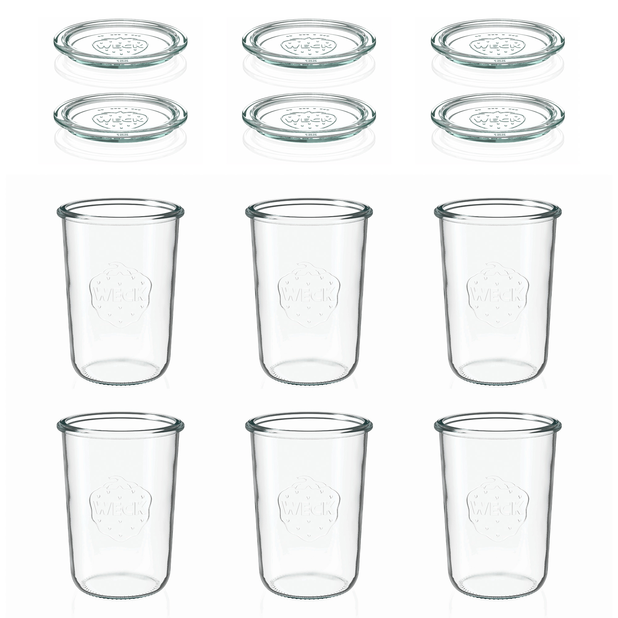 6x 850 ml стъклен буркан WECK с широко гърло със стъклен капак RR 100