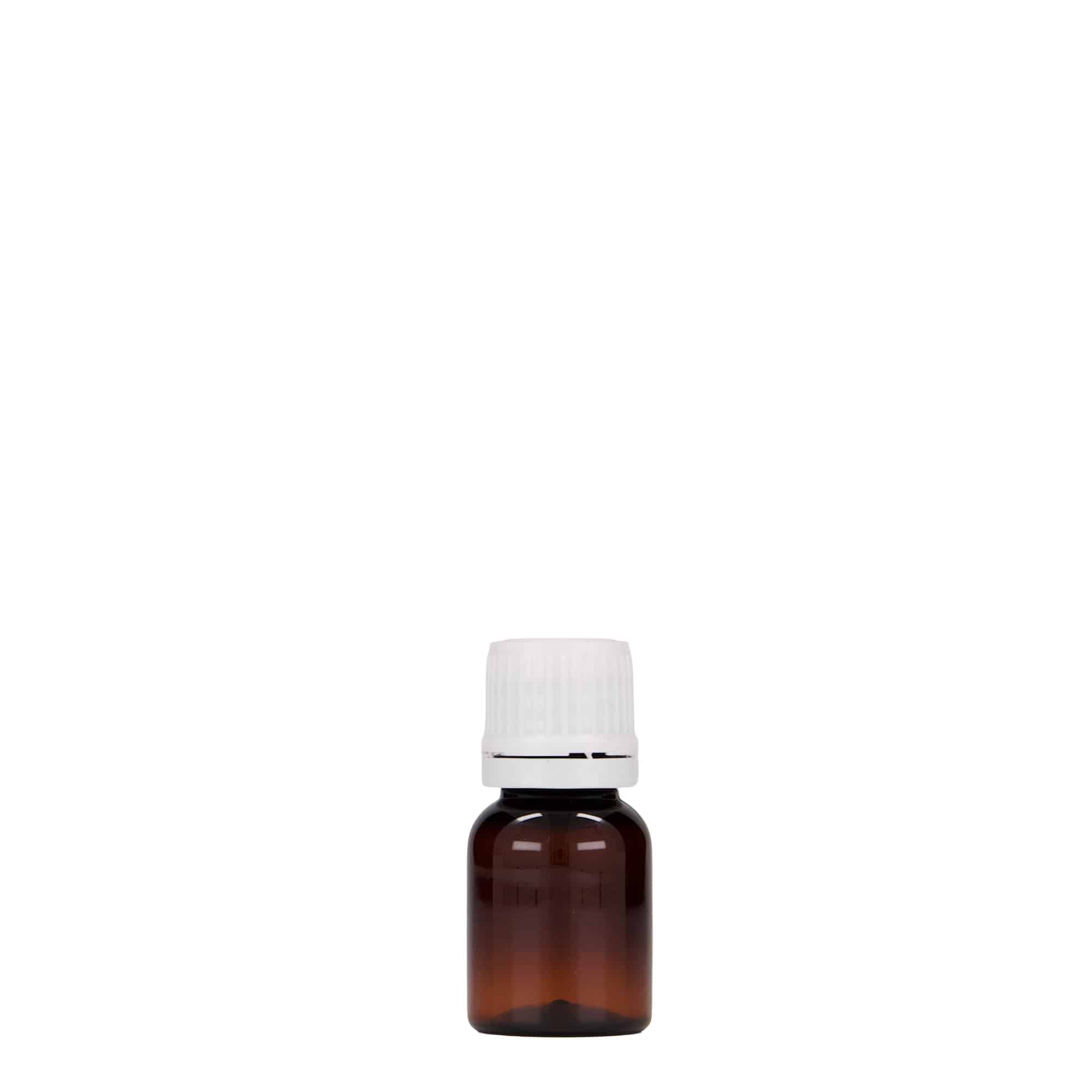 10 ml PET бутилка за лекарства „Easy Living“, кафява, пластмасова, затваряне: винтова капачка с резба DIN 18