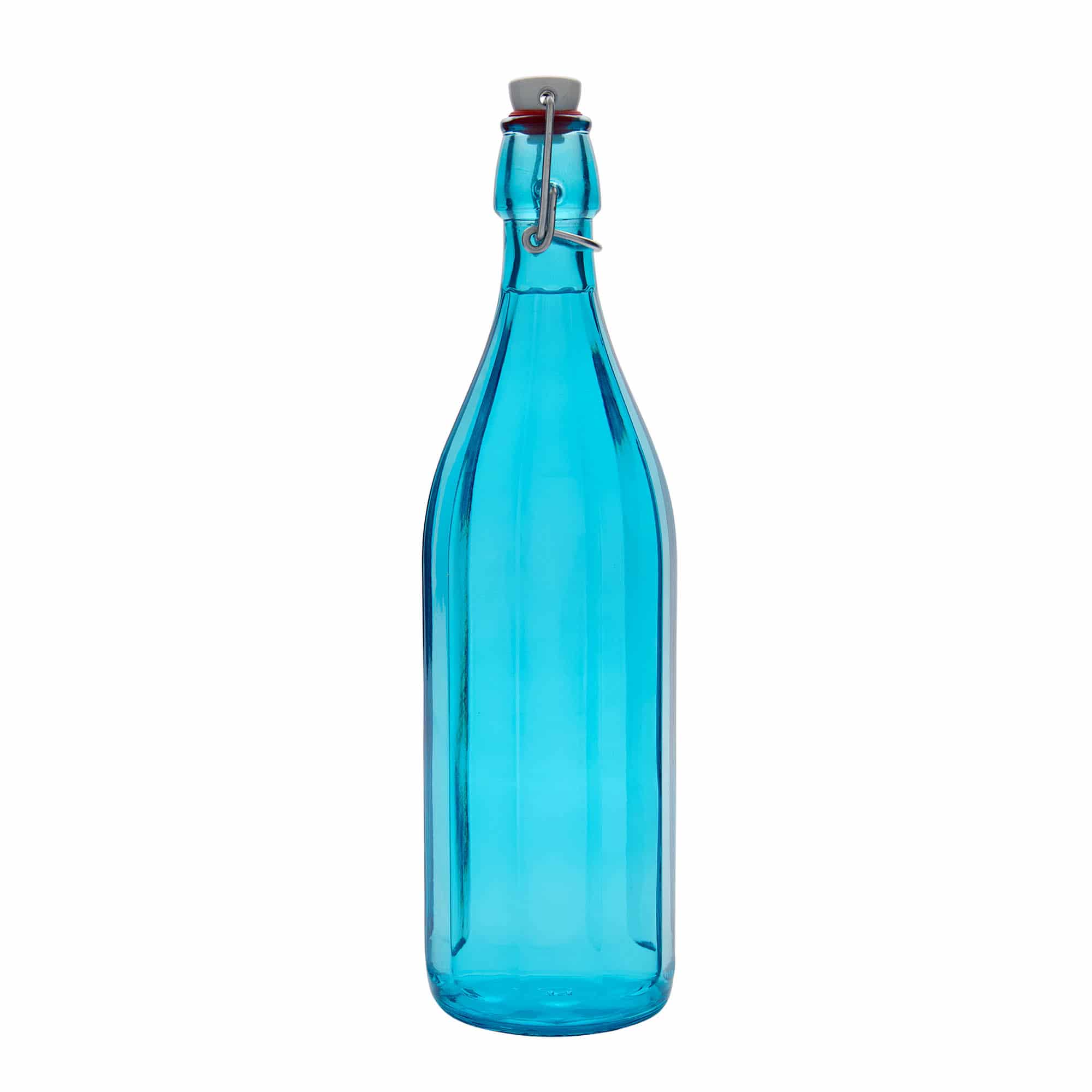 1000 ml стъклена бутилка „Оксфорд“, десетоъгълна, лазурно синя, затваряне: тапа с клипс