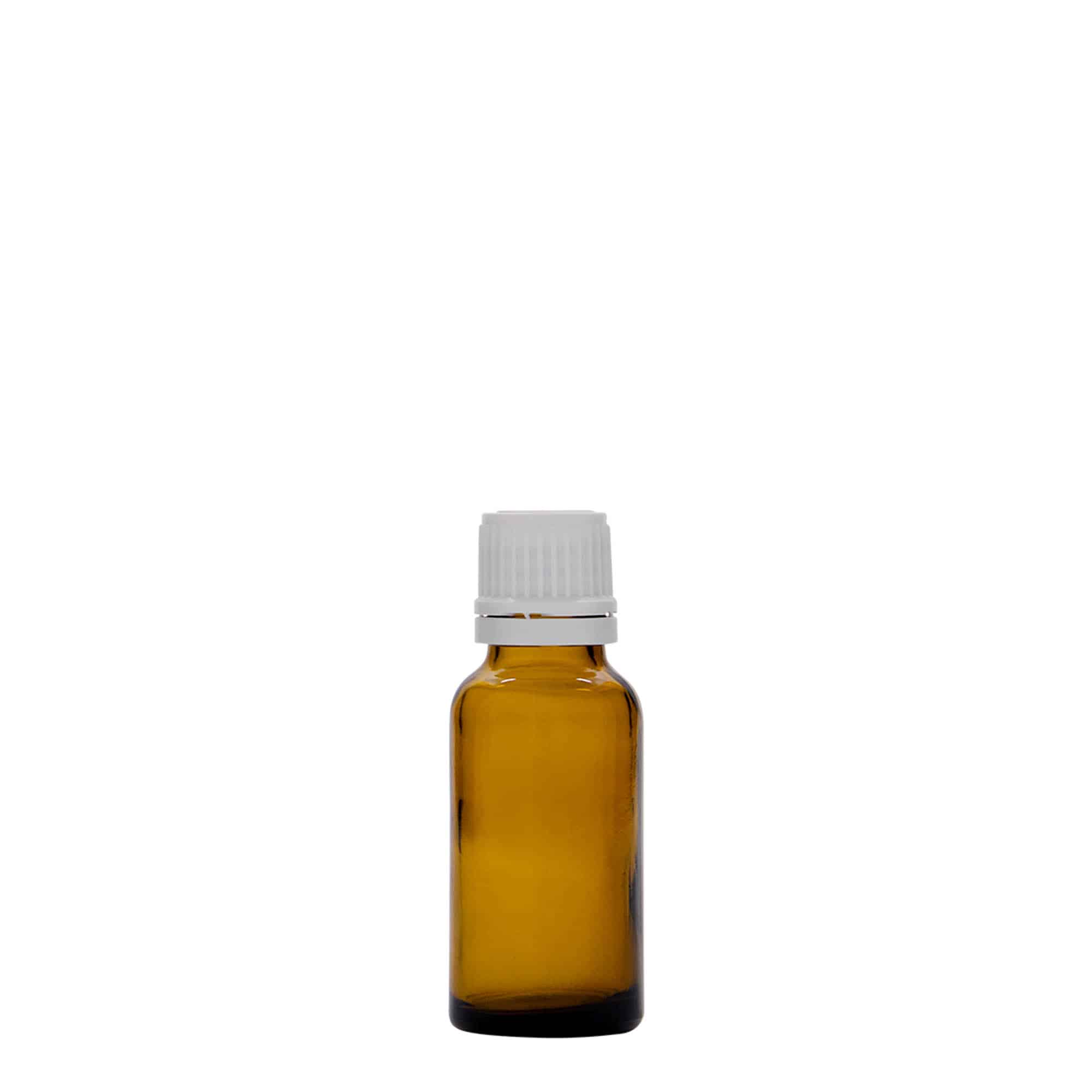 20 ml бутилка за лекарства, стъклена, кафява, затваряне: винтова капачка с резба DIN 18
