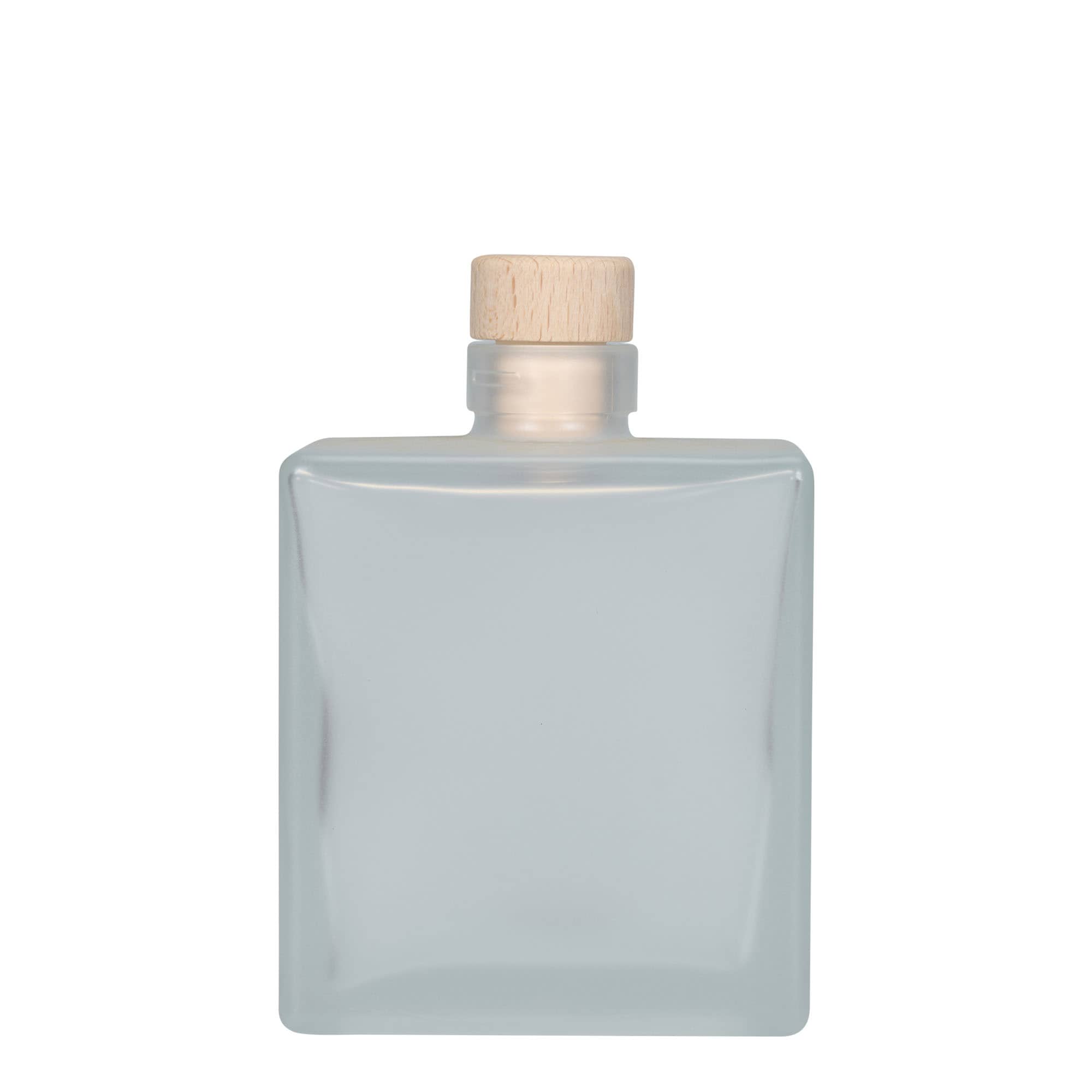 500 ml стъклена бутилка „Cube“, квадратна, със заскрежен ефект, затваряне: коркова тапа