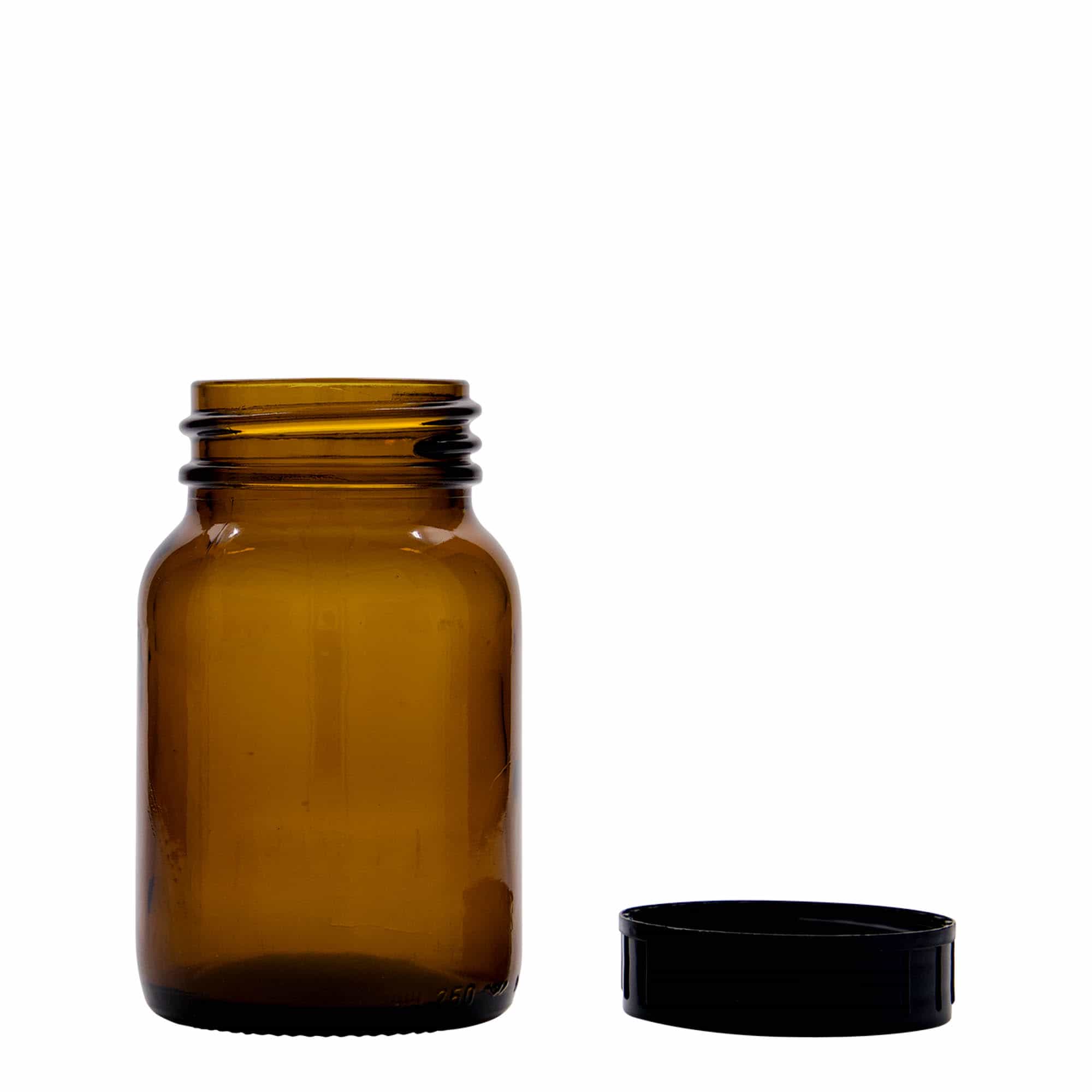250 ml буркан с широко гърло, кафяв, затваряне: винтова капачка с резба DIN 55