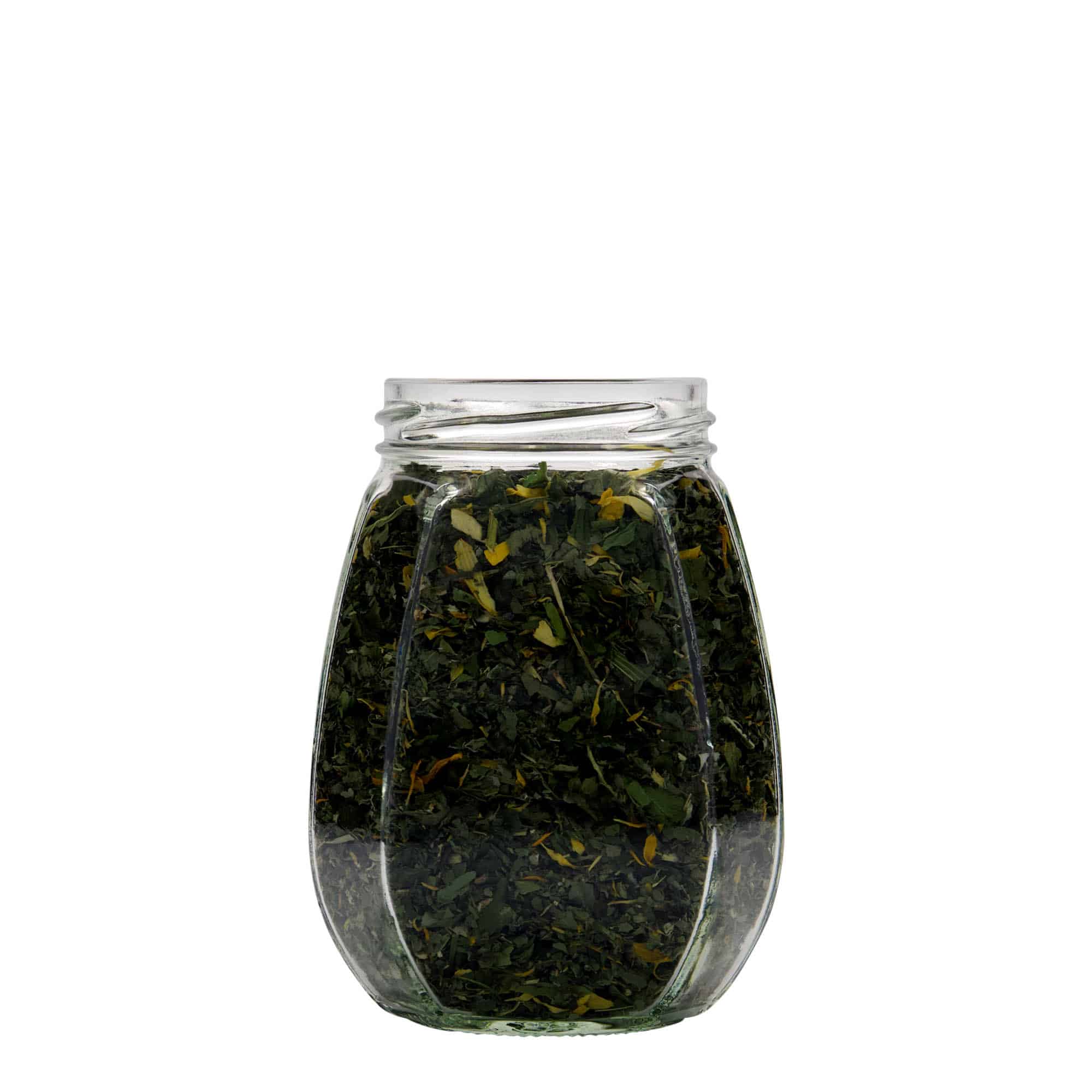 385 мл стъклен съд за бижута, шестоъгълен, отвор: Twist-Off (TO 63)