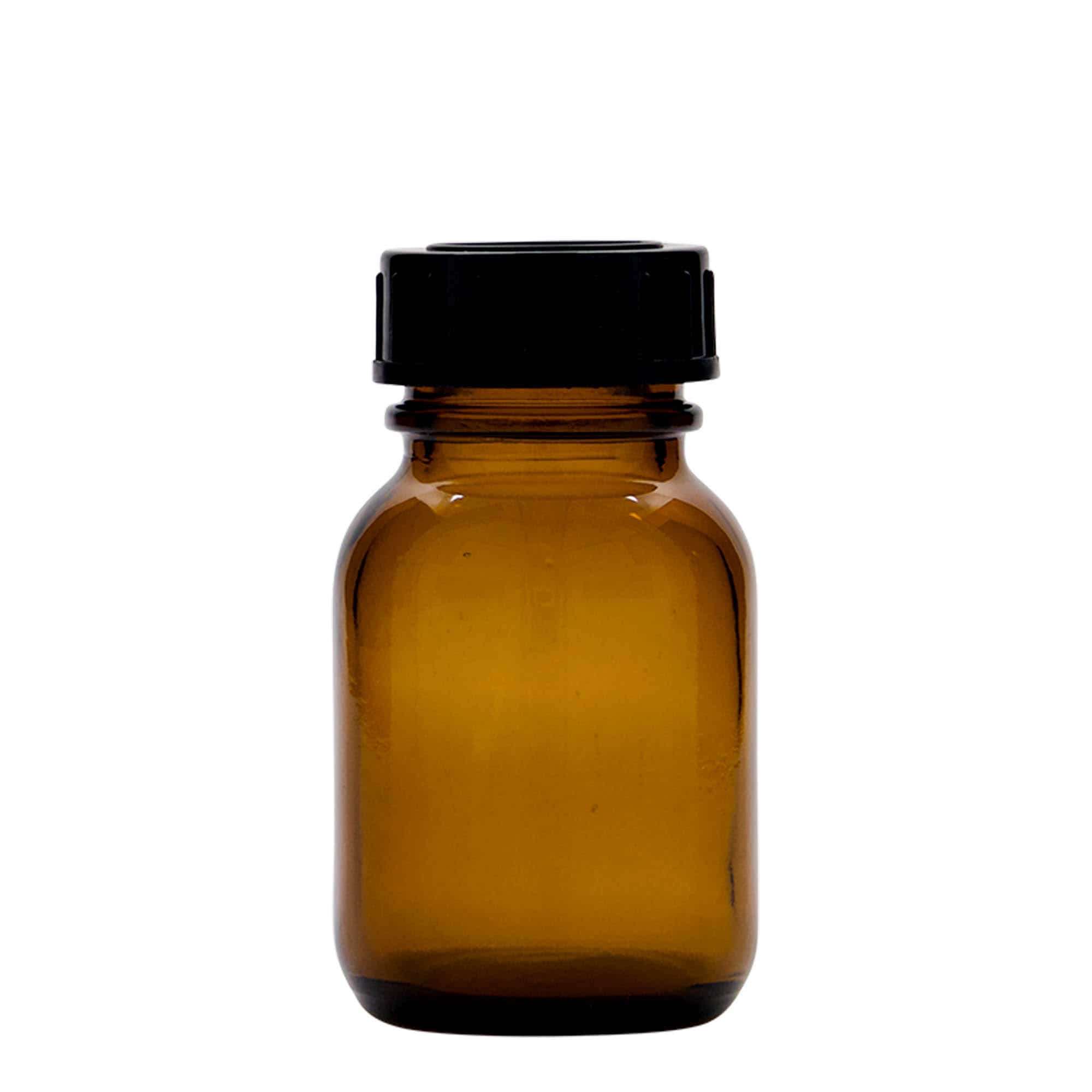 50 ml буркан с широко гърло, кафяв, затваряне: винтова капачка с резба DIN 32