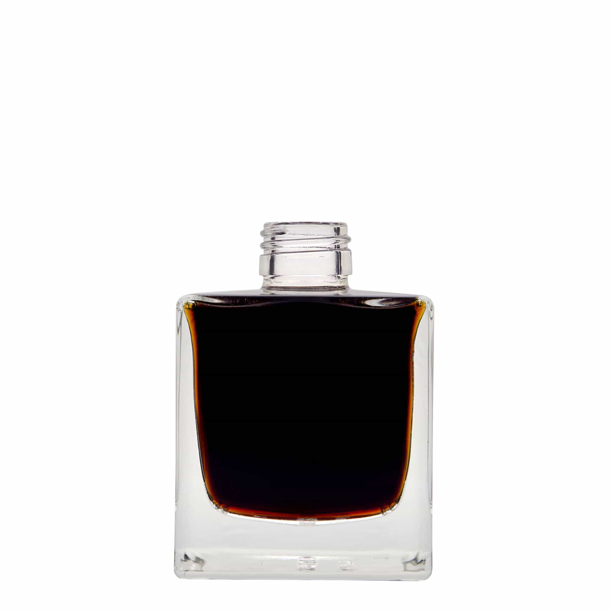 200 ml стъклена бутилка „Cube“, квадратна, затваряне: капачка PP 28