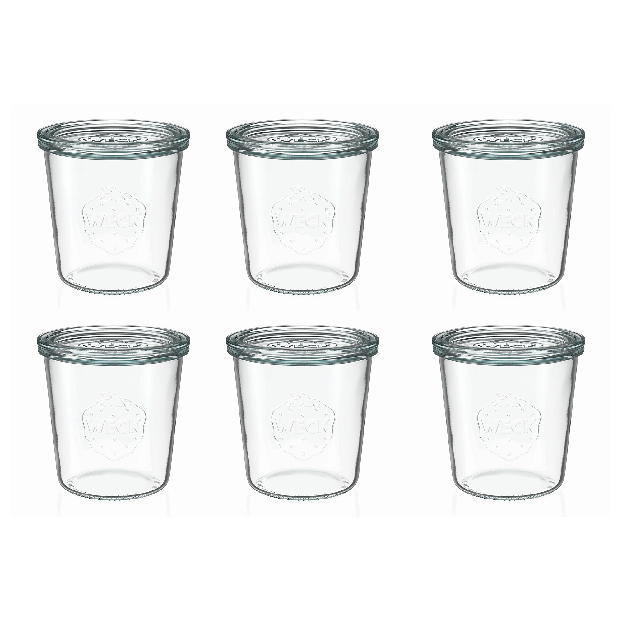 6x 580 ml стъклен буркан WECK с широко гърло със стъклен капак RR 100