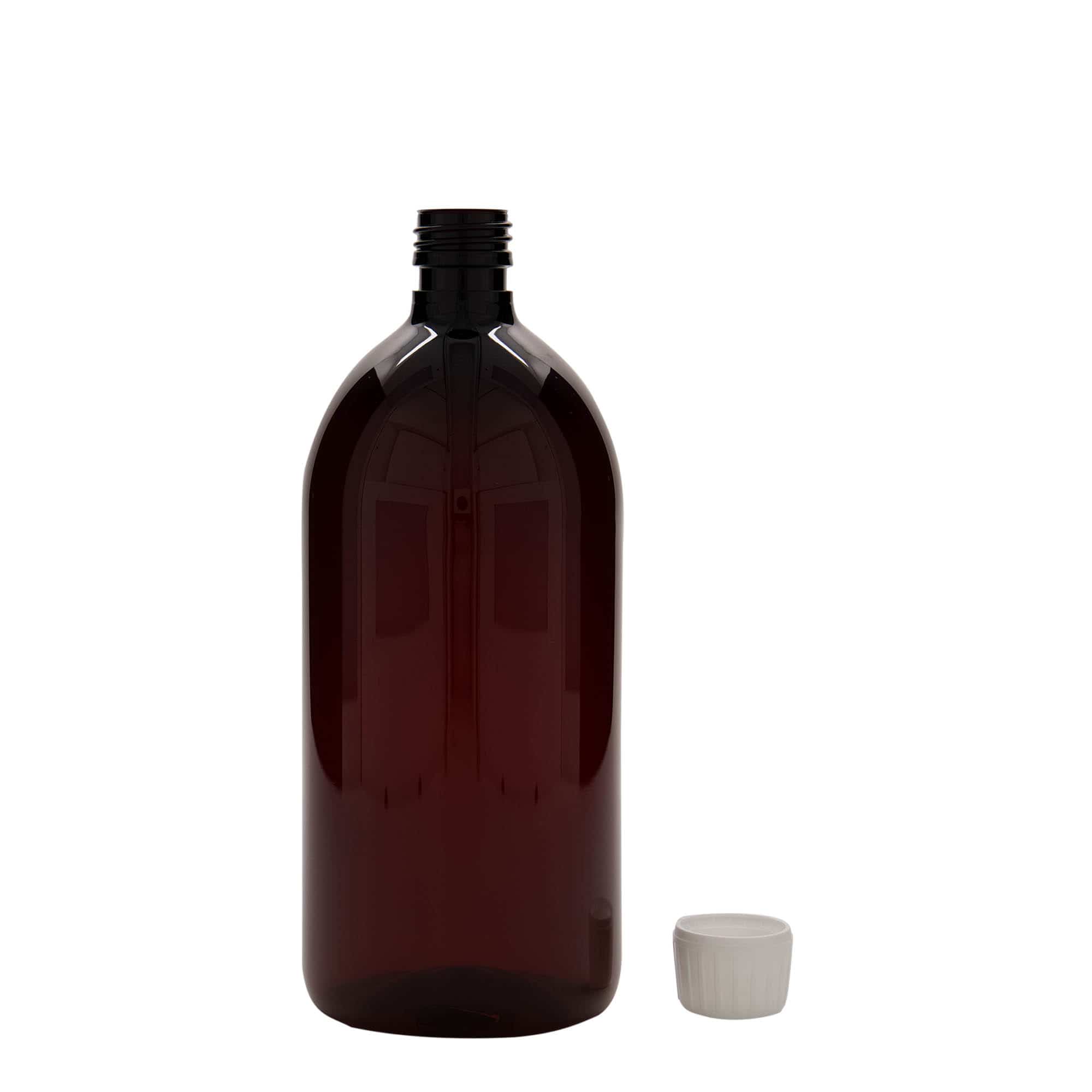 1000 ml PET бутилка за лекарства, кафява, пластмасова, затваряне:: капачка PP 28