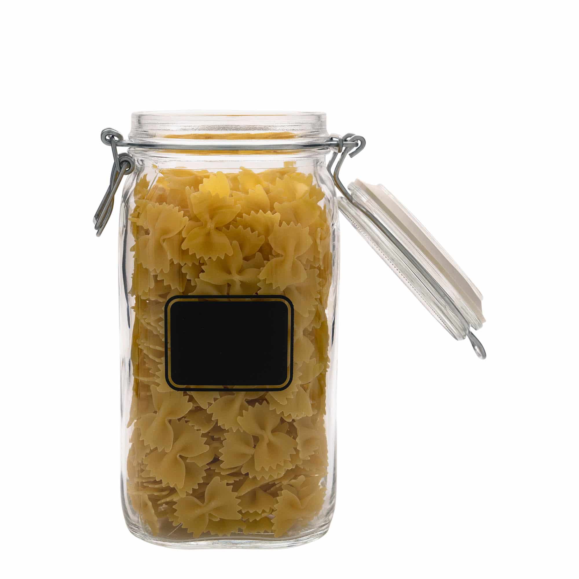 1500 ml буркан с клипс „Fido“, мотив: поле за етикет, квадратен, затваряне: капак с клипс