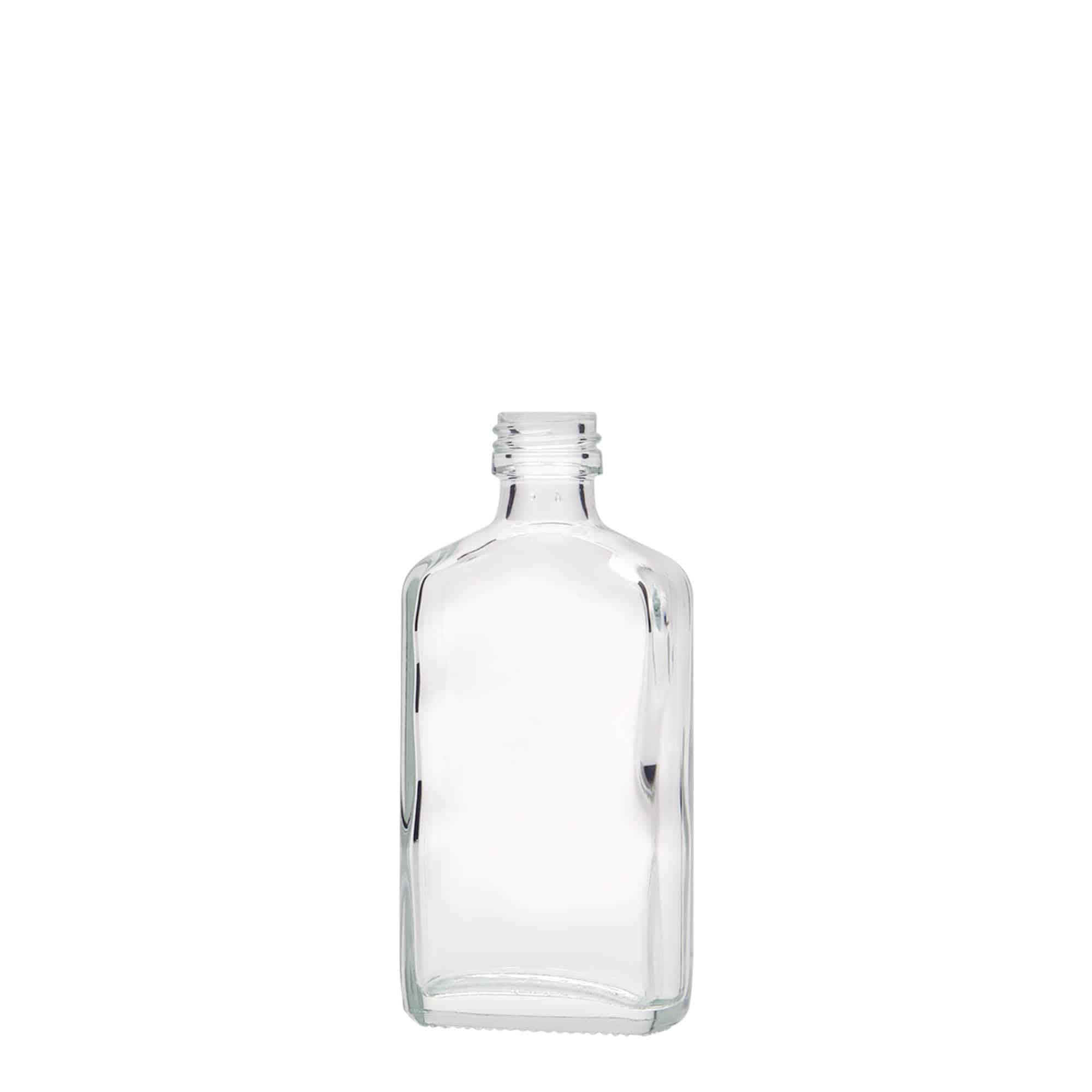 50 ml джобна бутилка, правоъгълна, стъклена, затваряне: капачка PP 18