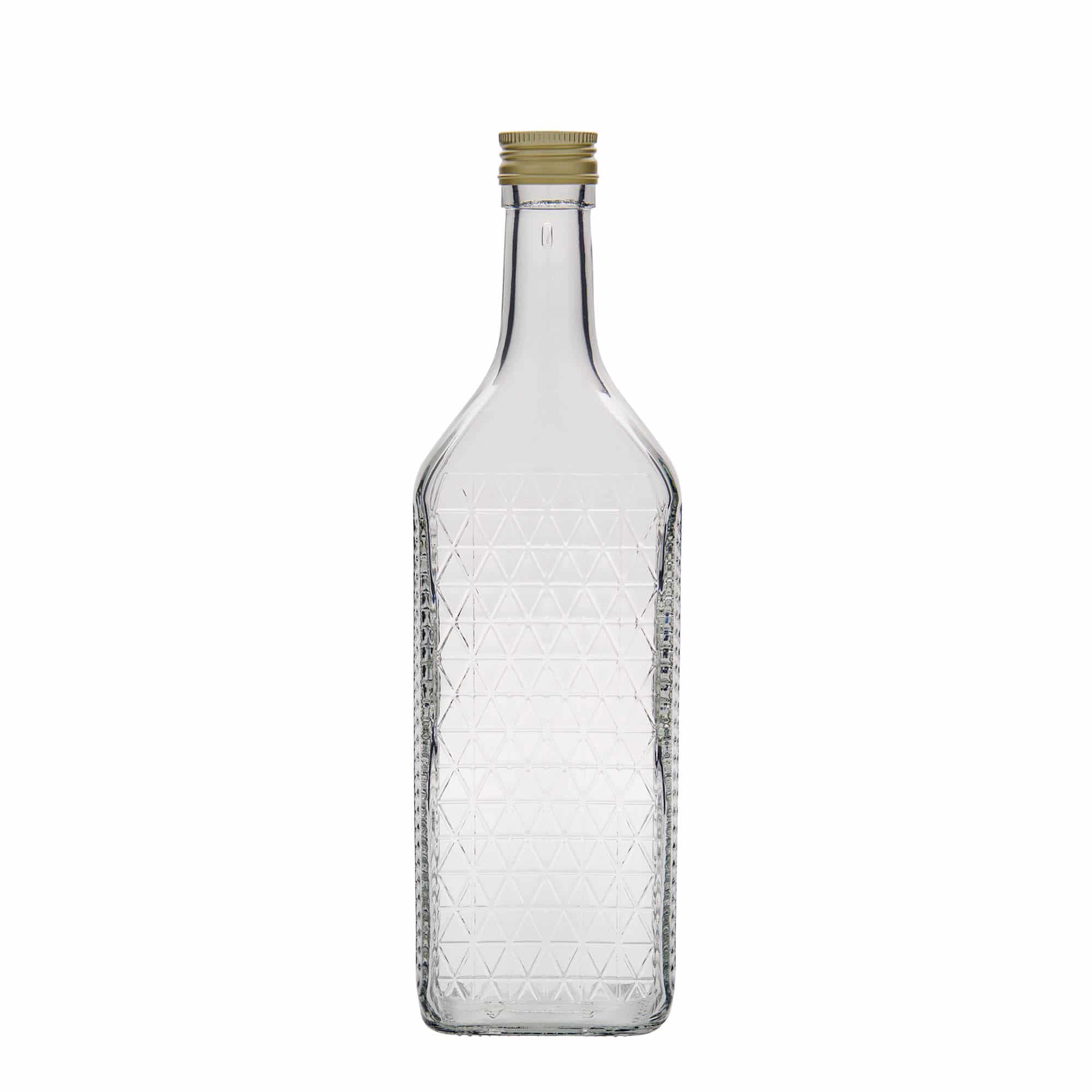 700 ml стъклена бутилка „Caruso“, правоъгълна, затваряне: капачка PP 31,5