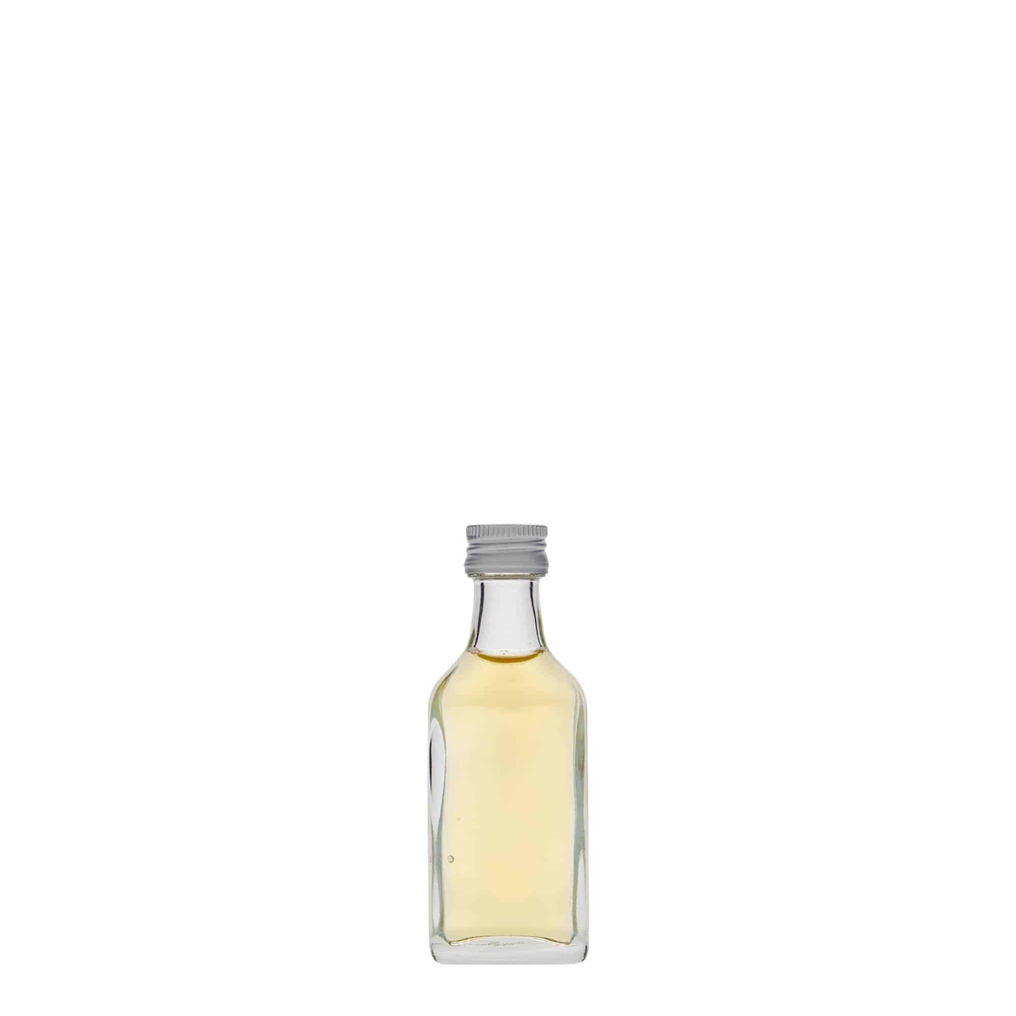 20 ml джобна бутилка, правоъгълна, стъклена, затваряне: капачка PP 18