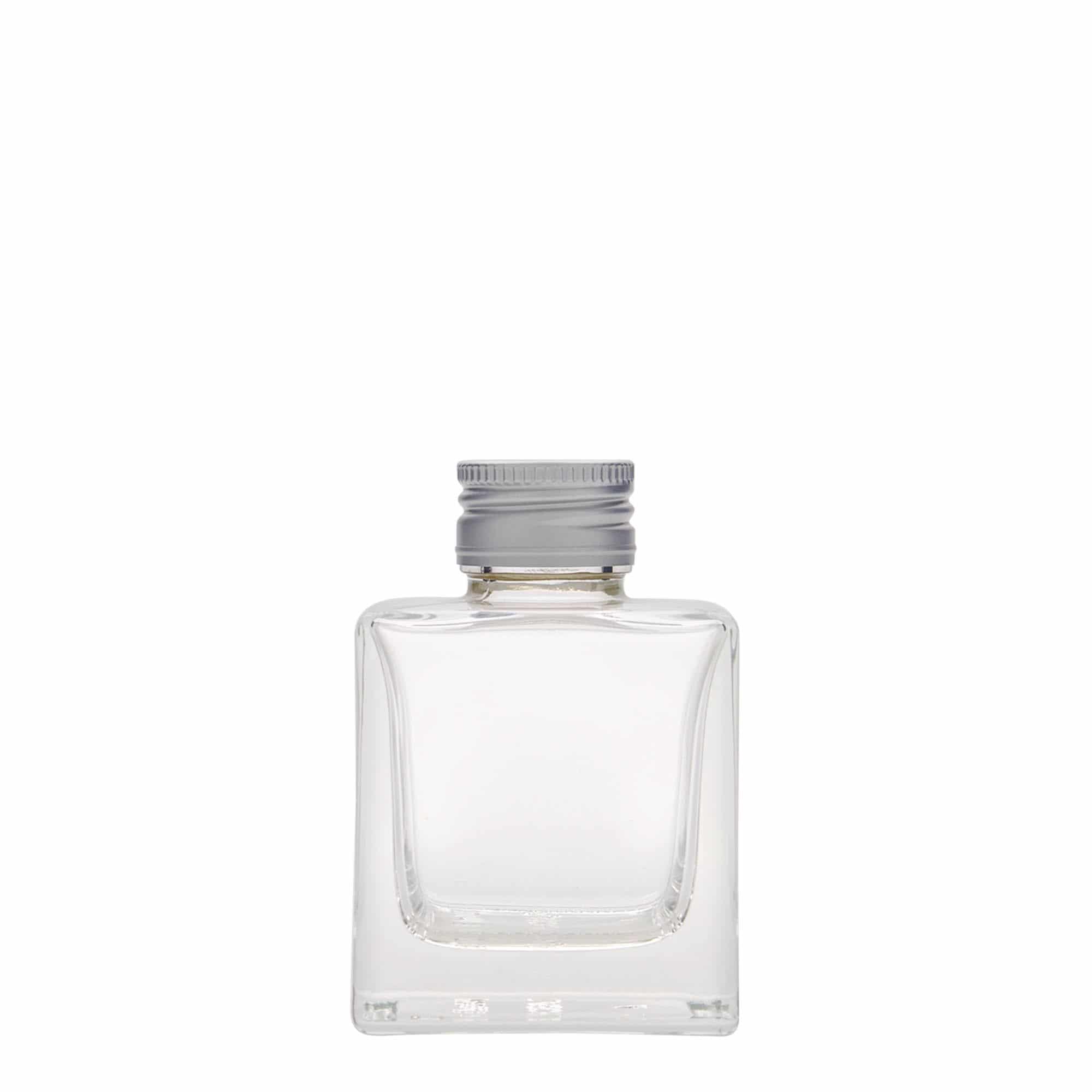 100 ml стъклена бутилка „Cube“, квадратна, затваряне: капачка PP 28
