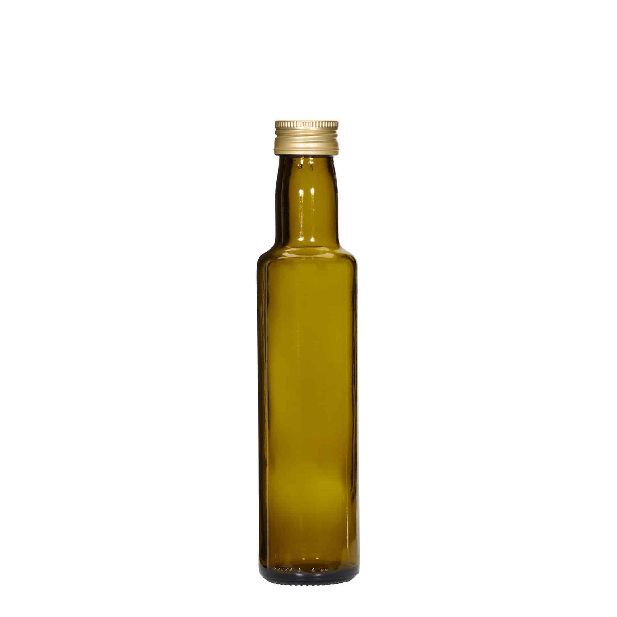 250 ml стъклена бутилка „Dorica“, антично зелено, затваряне: капачка PP 31,5