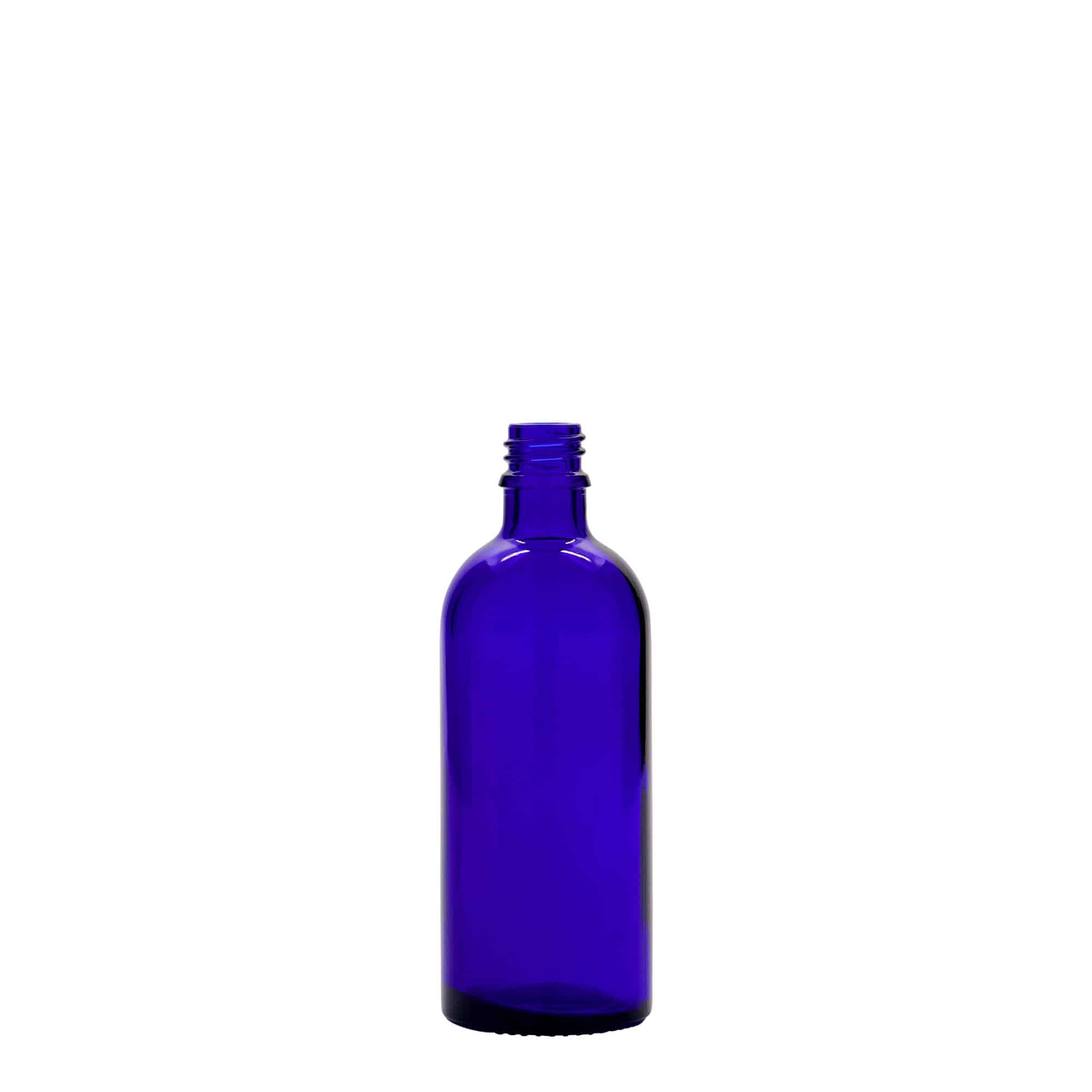 100 ml бутилка за лекарства, стъклена, кралско синьо, затваряне: винтова капачка с резба DIN 18 100 ml бутилка за лекарства, стъклена, кралско синьо, затваряне: винтова капачка с резба DIN 18