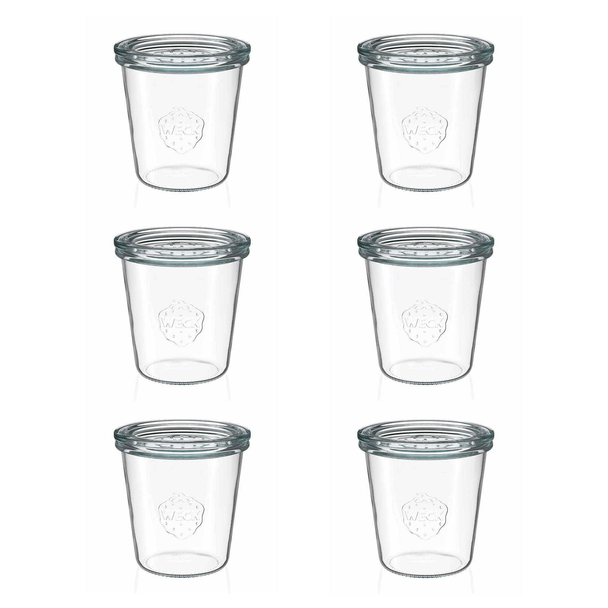 6x 290 ml висок стъклен буркан WECK с широко гърло със стъклен капак RR 80