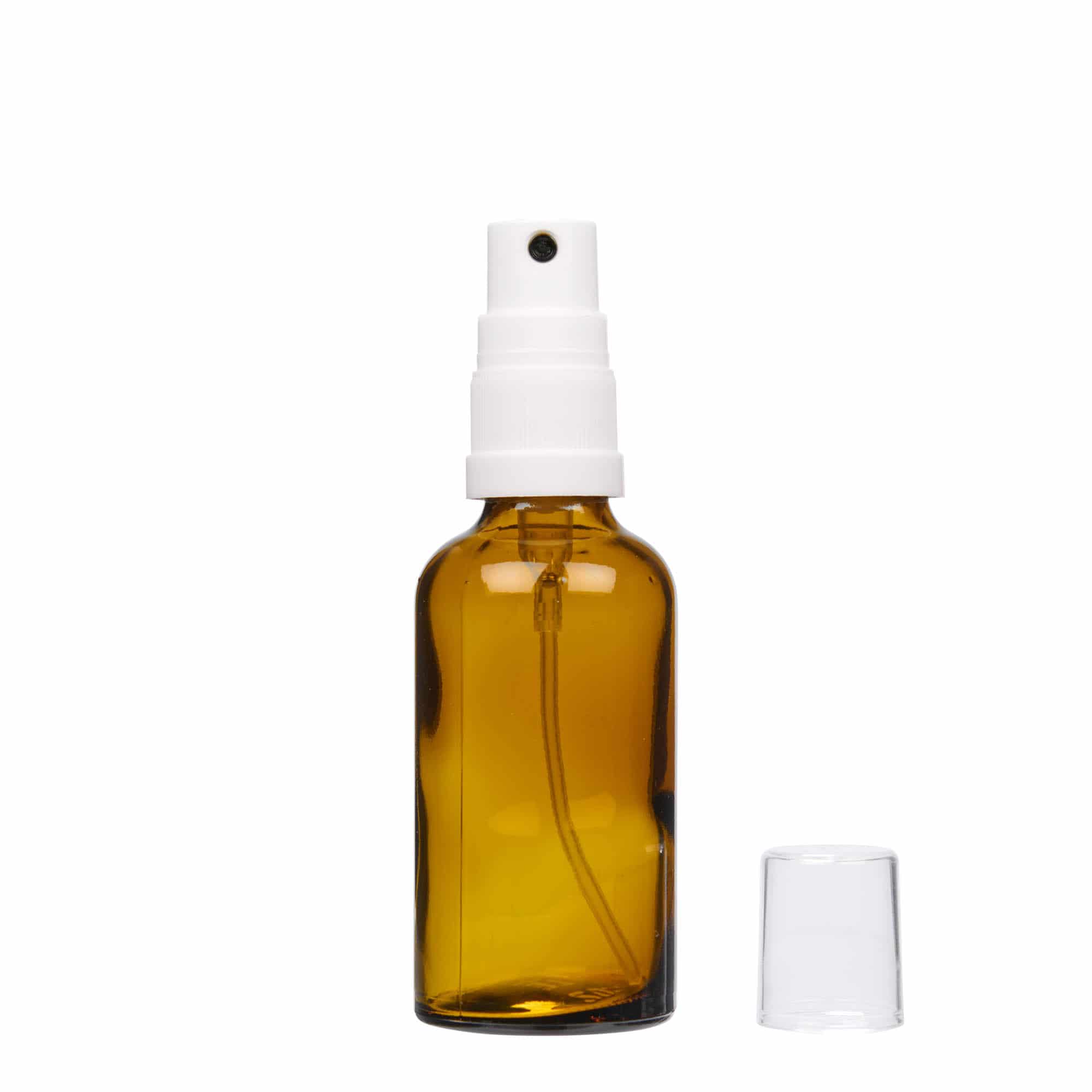 50 ml спрей бутилка за лекарства, стъклена, кафява, затваряне: винтова капачка с резба DIN 18