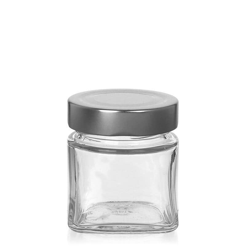 106 ml четириъгълен буркан „Luxor“, затваряне: дълбок винтов капак Deep-Twist-Off (DTO 58)
