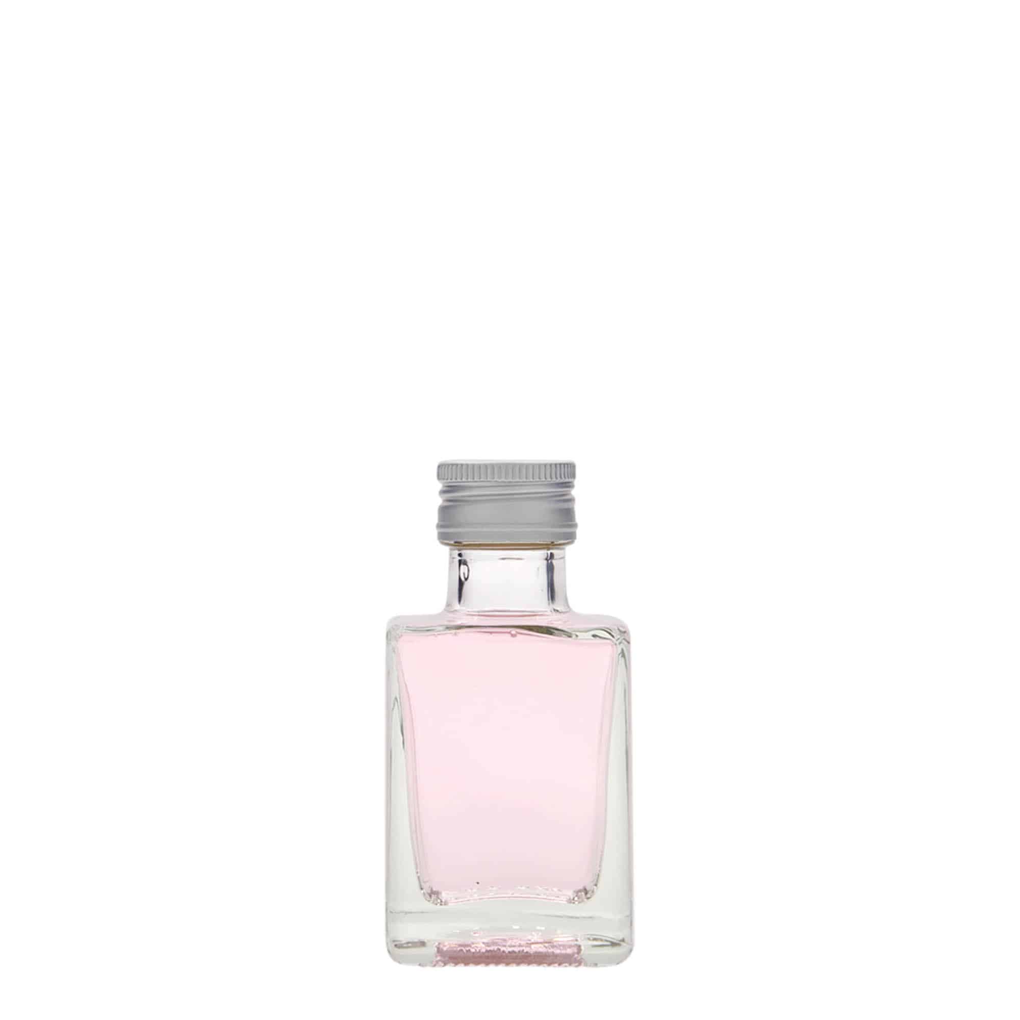 50 ml стъклена бутилка „Cube“, квадратна, затваряне: капачка PP 24
