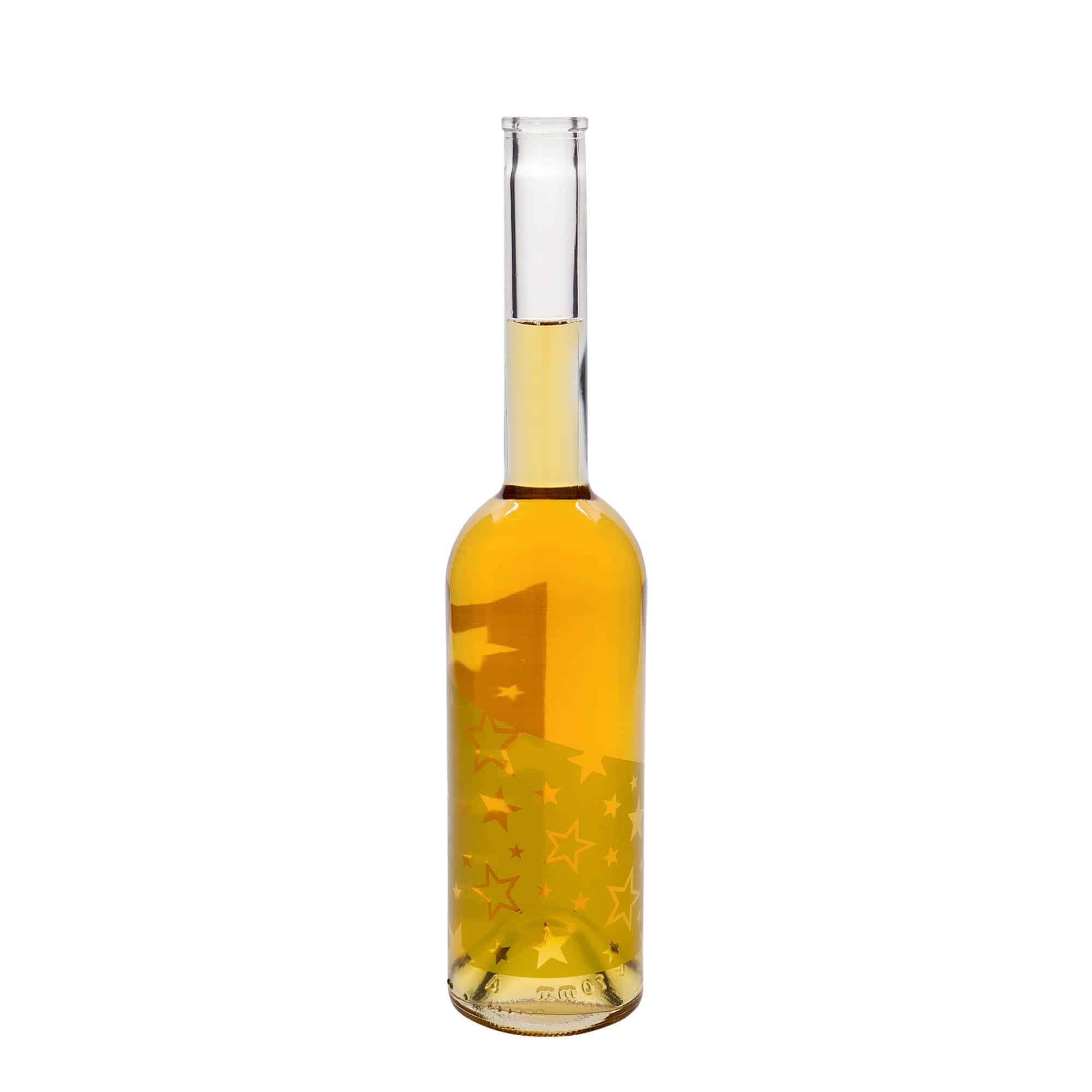 500 ml стъклена бутилка „Опера“, мотив: златни звезди, затваряне: коркова тапа