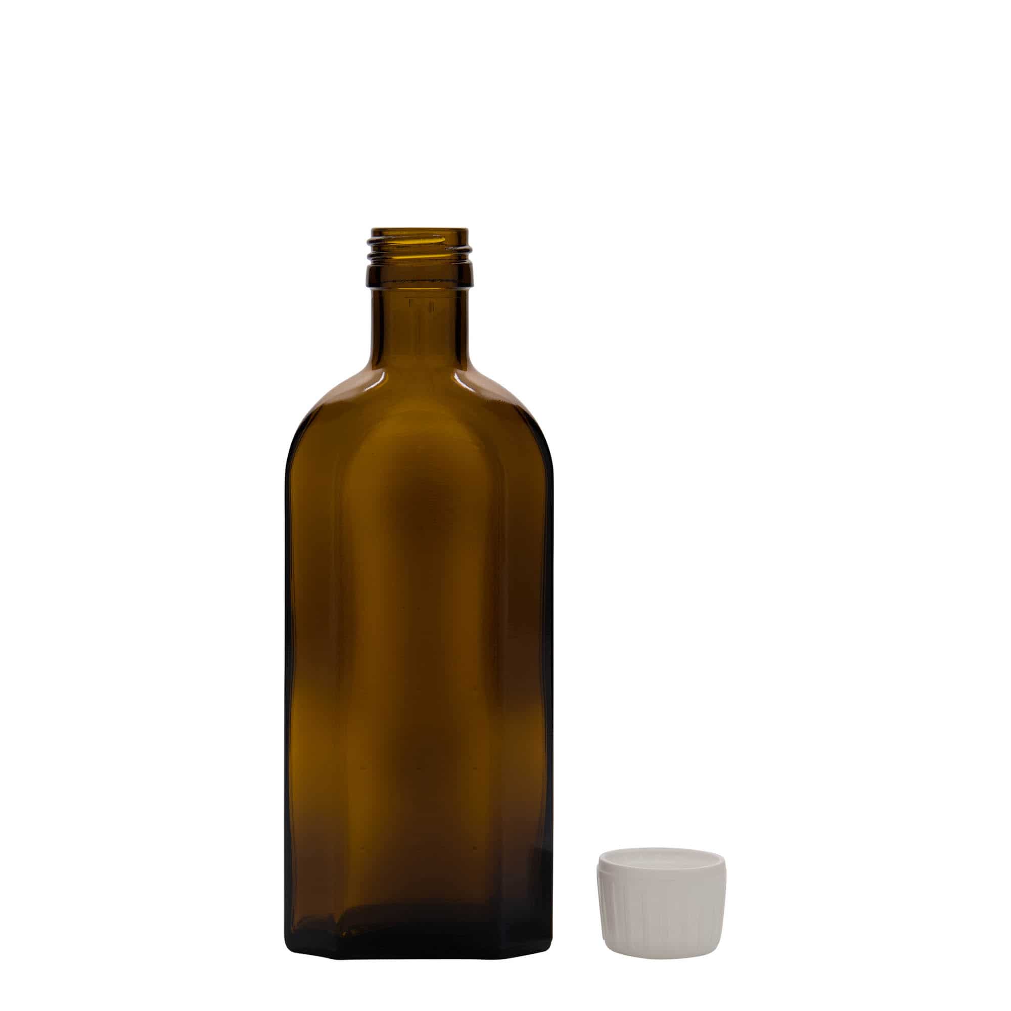 250 ml бутилка за лекарства Meplat, овална, стъклена, кафява, затваряне: капачка PP 28