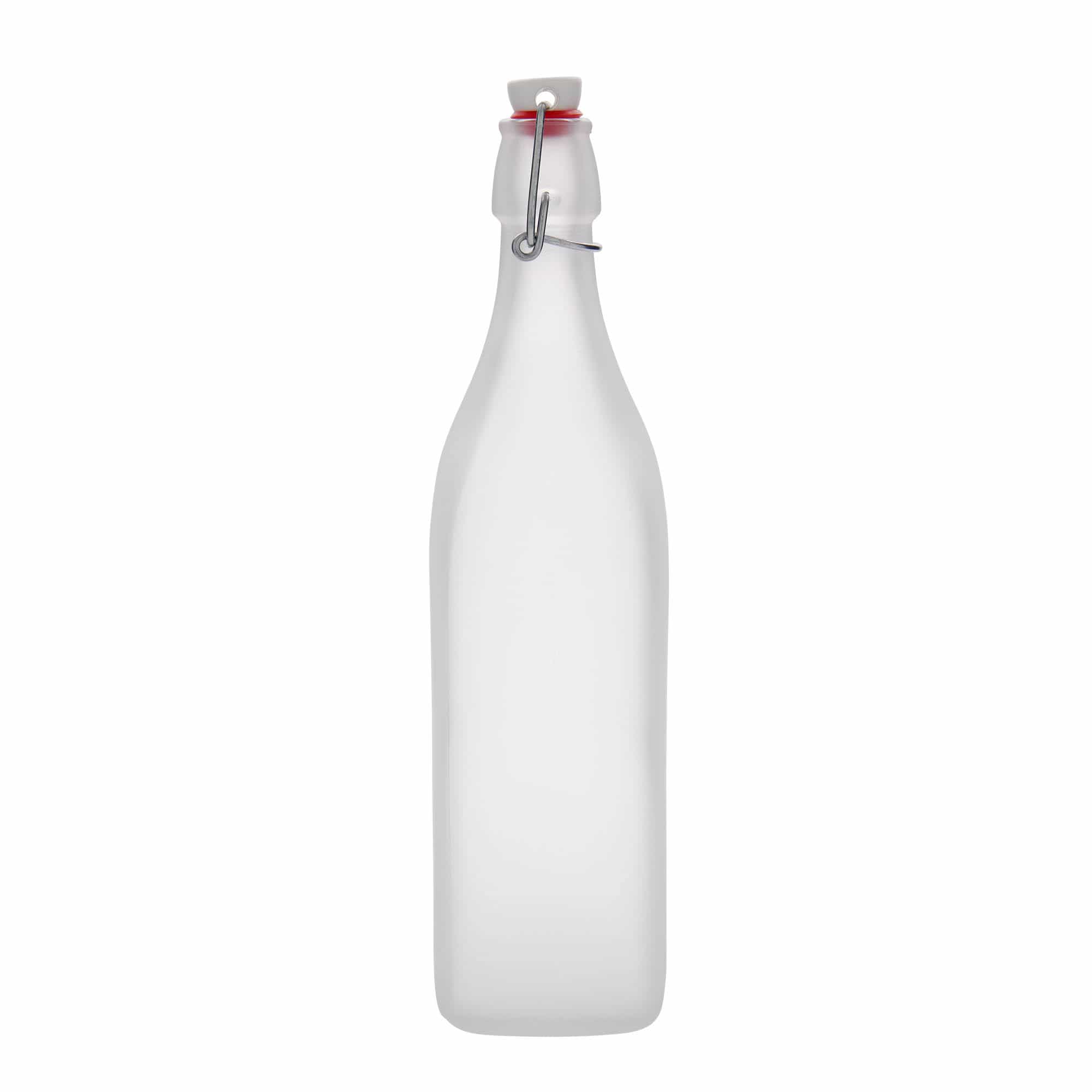 1000 ml стъклена бутилка „Swing“, квадратна, бяла, затваряне: тапа с клипс 1000 ml стъклена бутилка „Swing“, квадратна, бяла, затваряне: тапа с клипс