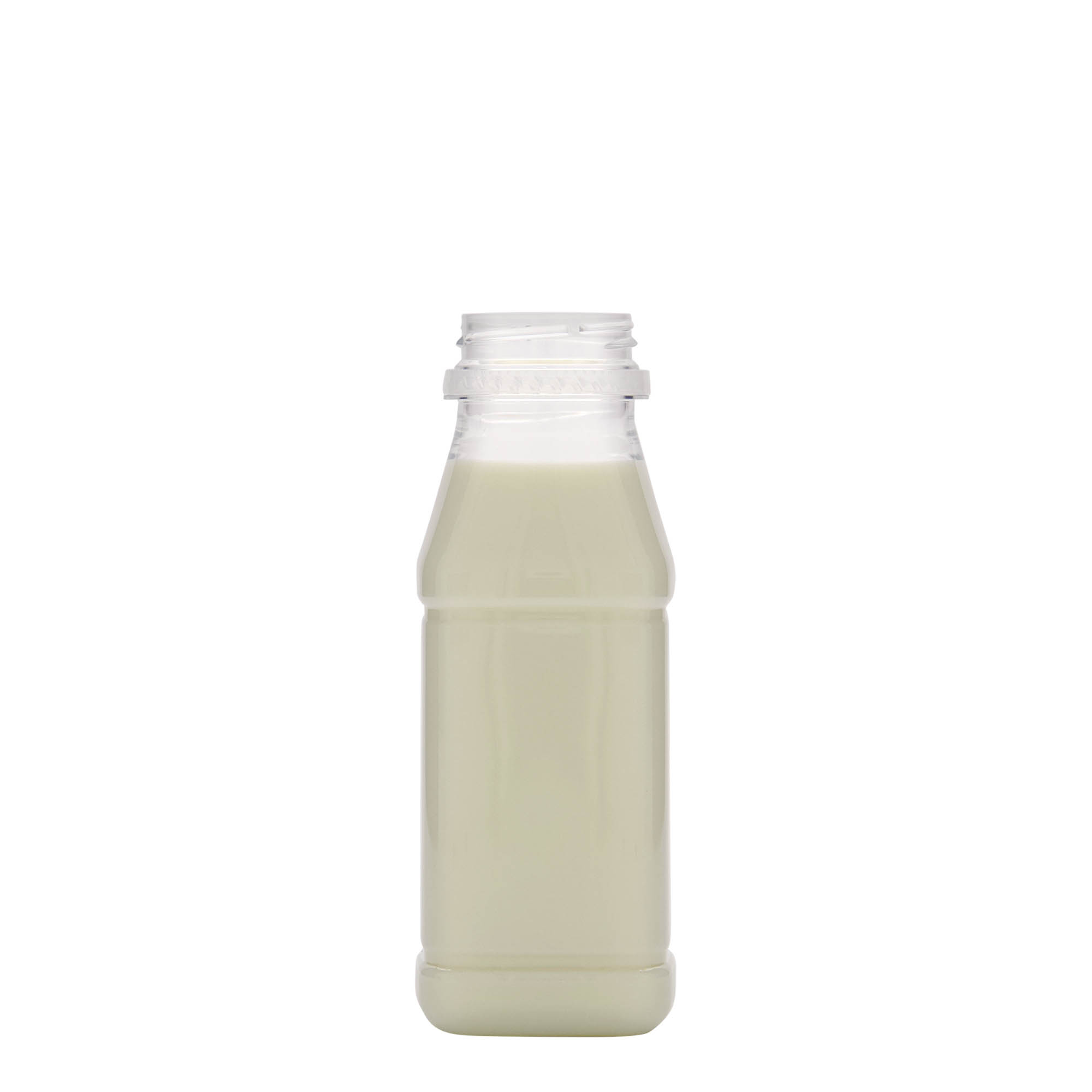250 мл PET бутилка „Milk and Juice Carré“, квадратна, пластмасова, гърло: 38 мм 250 мл PET бутилка „Milk and Juice Carré“, квадратна, пластмасова, гърло: 38 мм