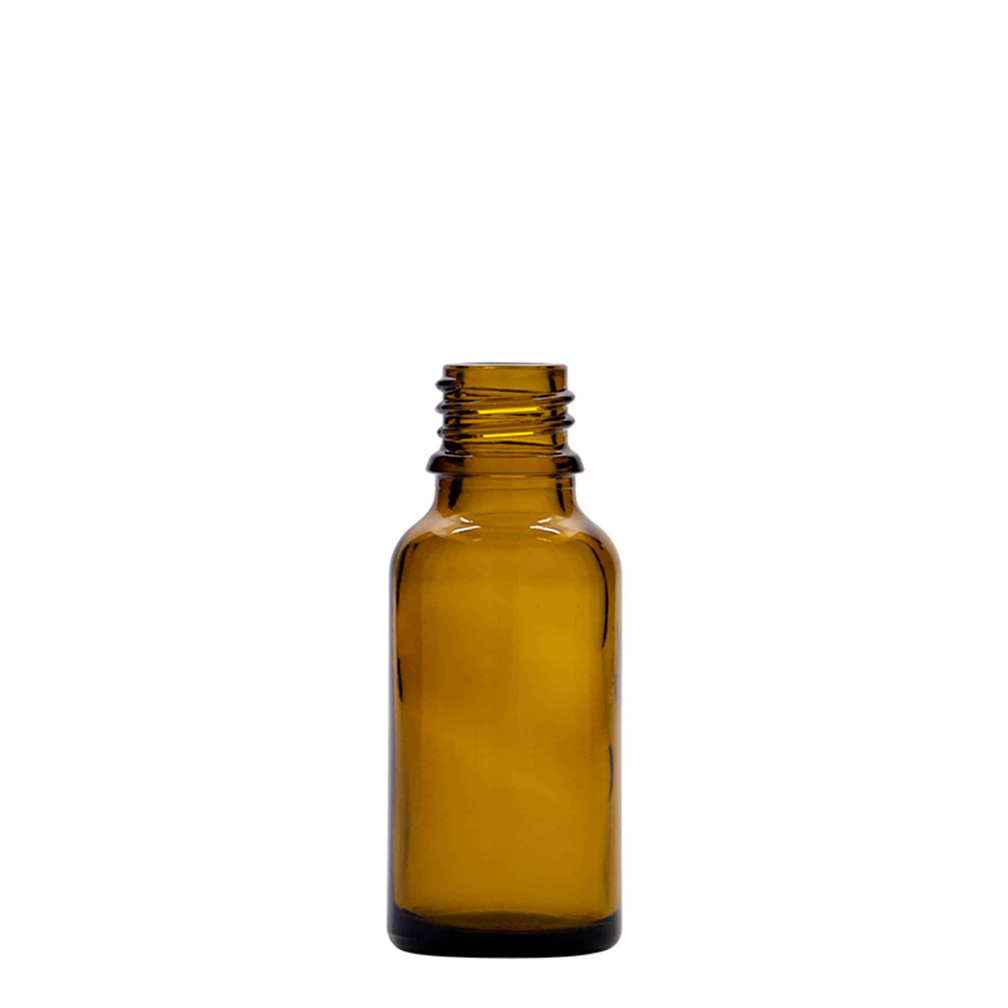 20 ml бутилка за лекарства с пипета, стъклена, кафява, затваряне: винтова капачка с резба DIN 18
