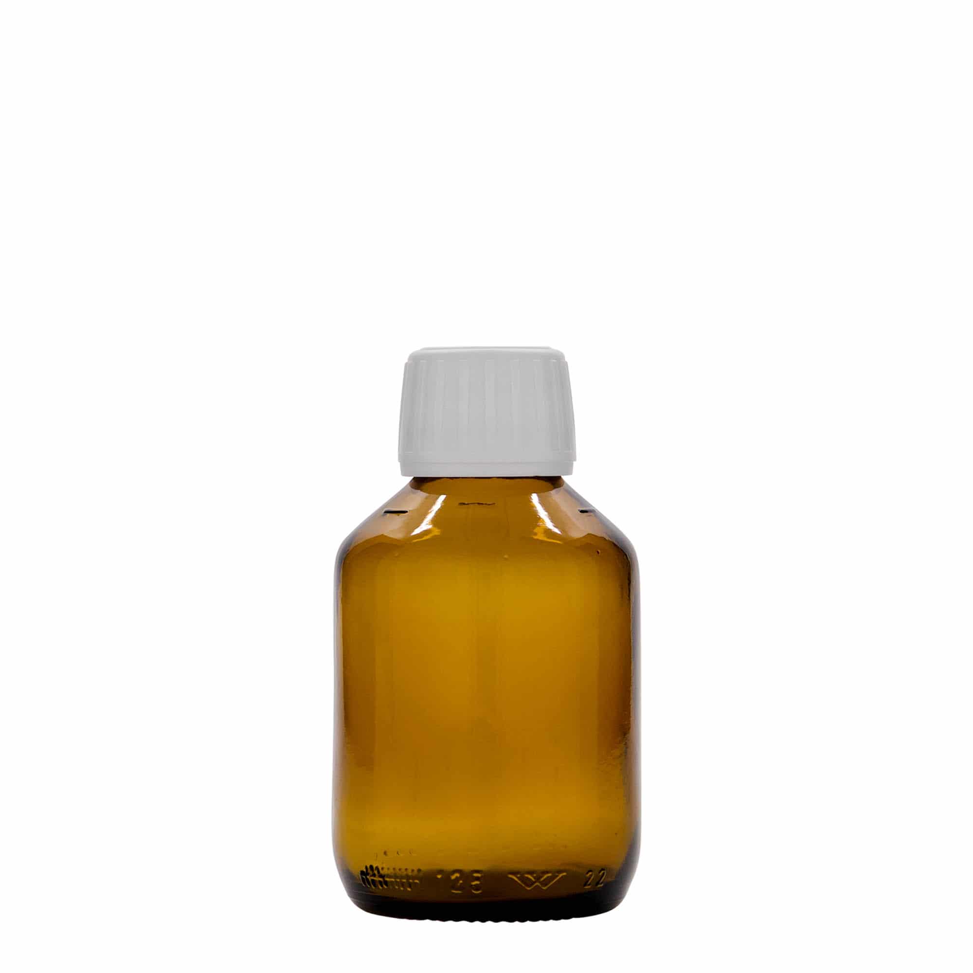 125 ml бутилка за лекарства, кафява, стъклена, затваряне: капачка PP 28