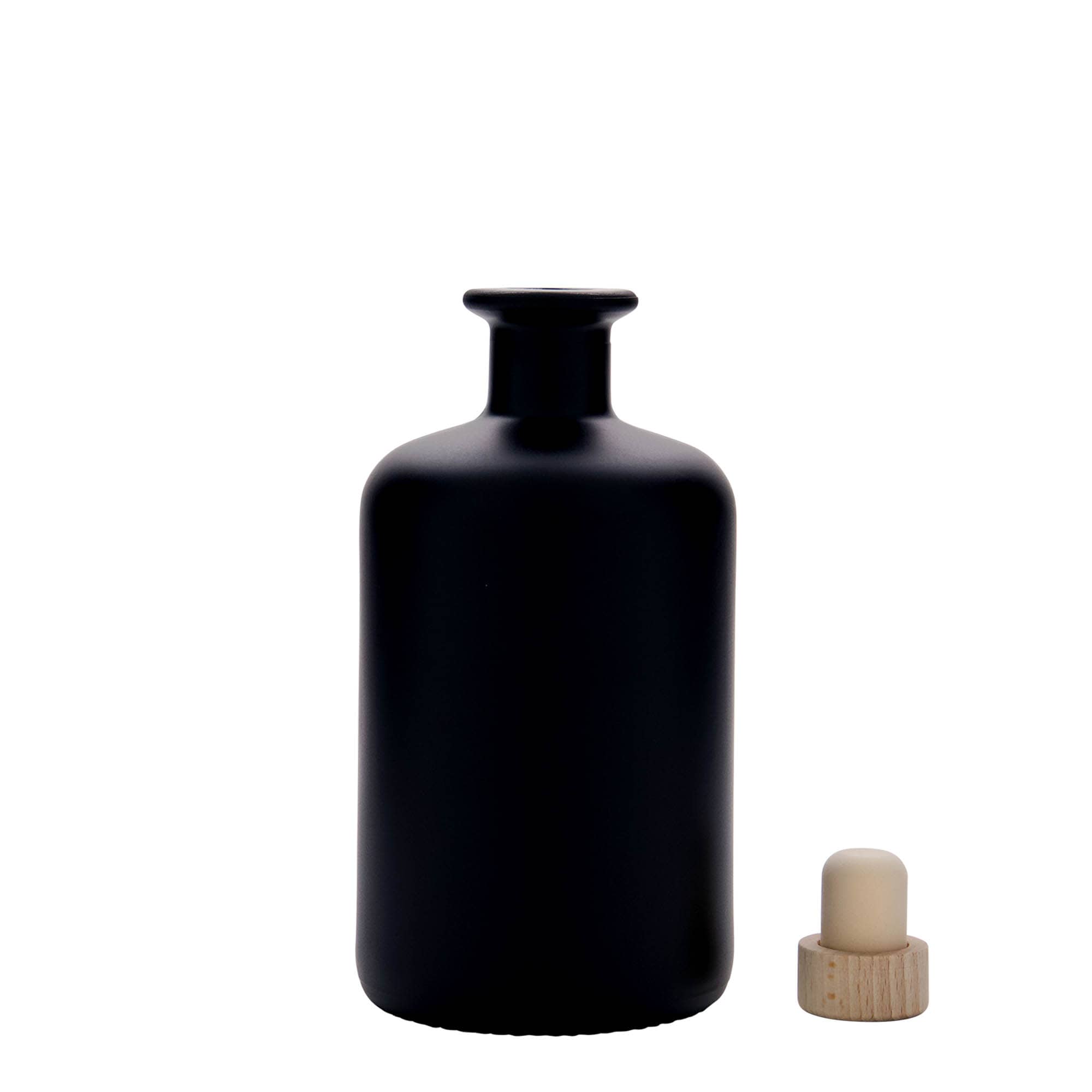500 ml стъклена аптекарска бутилка, черна, затваряне: коркова тапа
