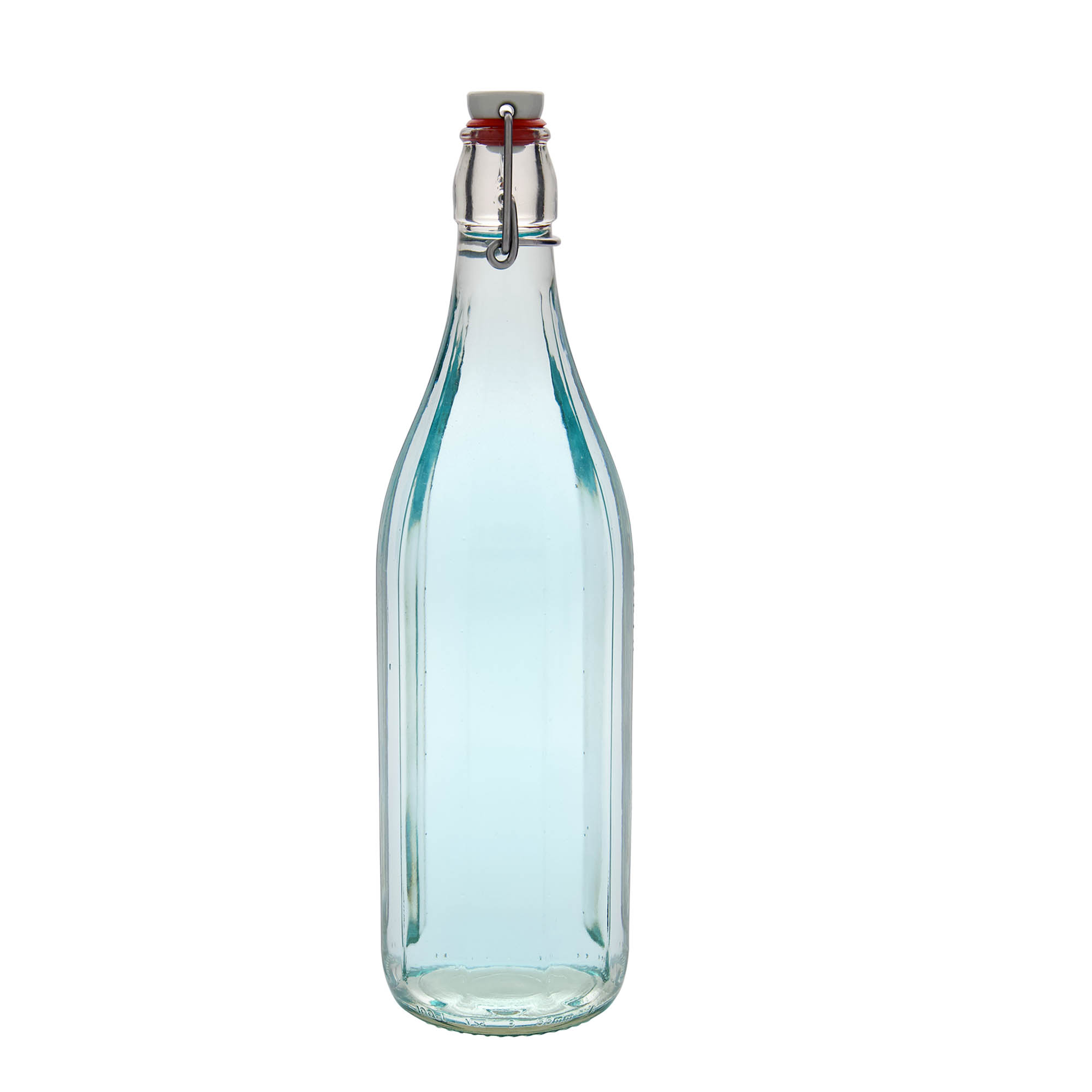 1.000 ml стъклена бутилка 'Bravo', десетостенна, отвор: затваряне с щипка