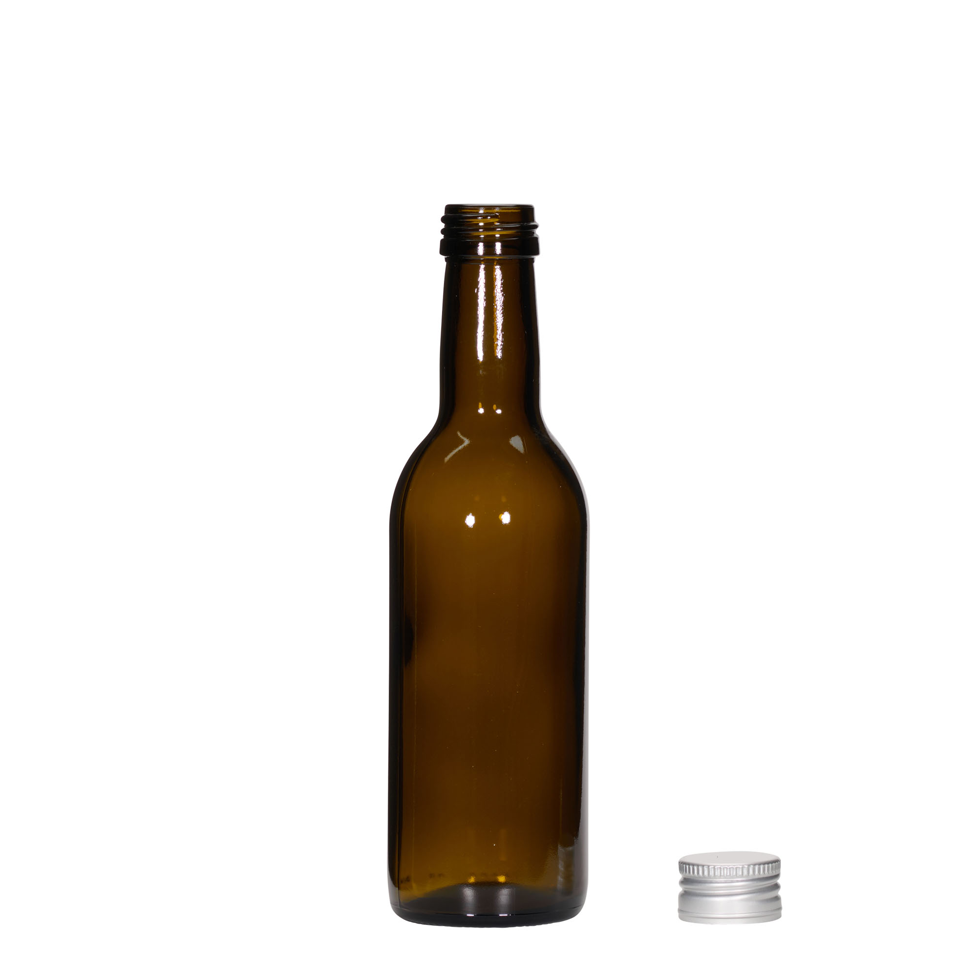 250 ml стъклена бутилка „Бордо“, стъклена, затваряне: капачка PP 28