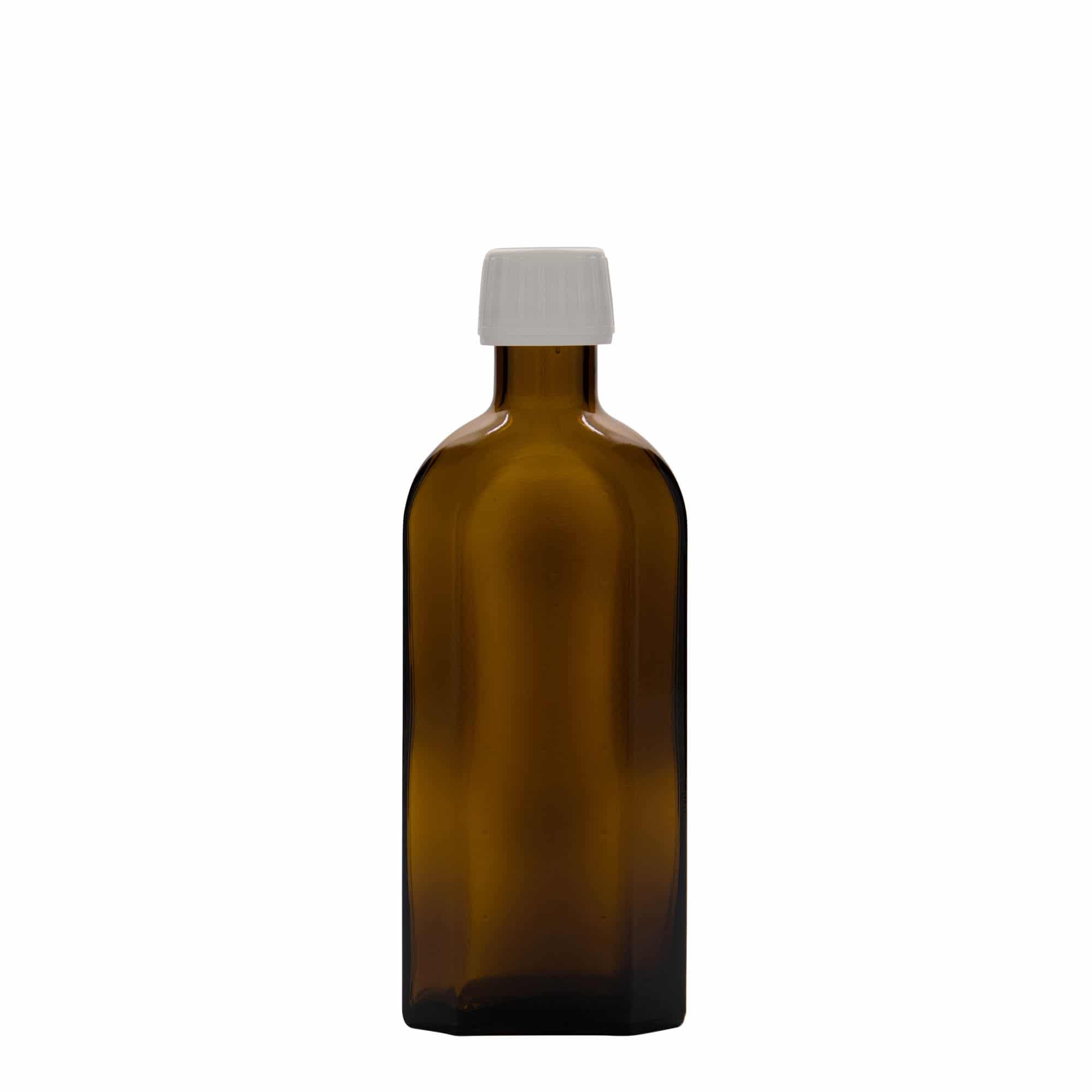250 ml бутилка за лекарства Meplat, овална, стъклена, кафява, затваряне: капачка PP 28