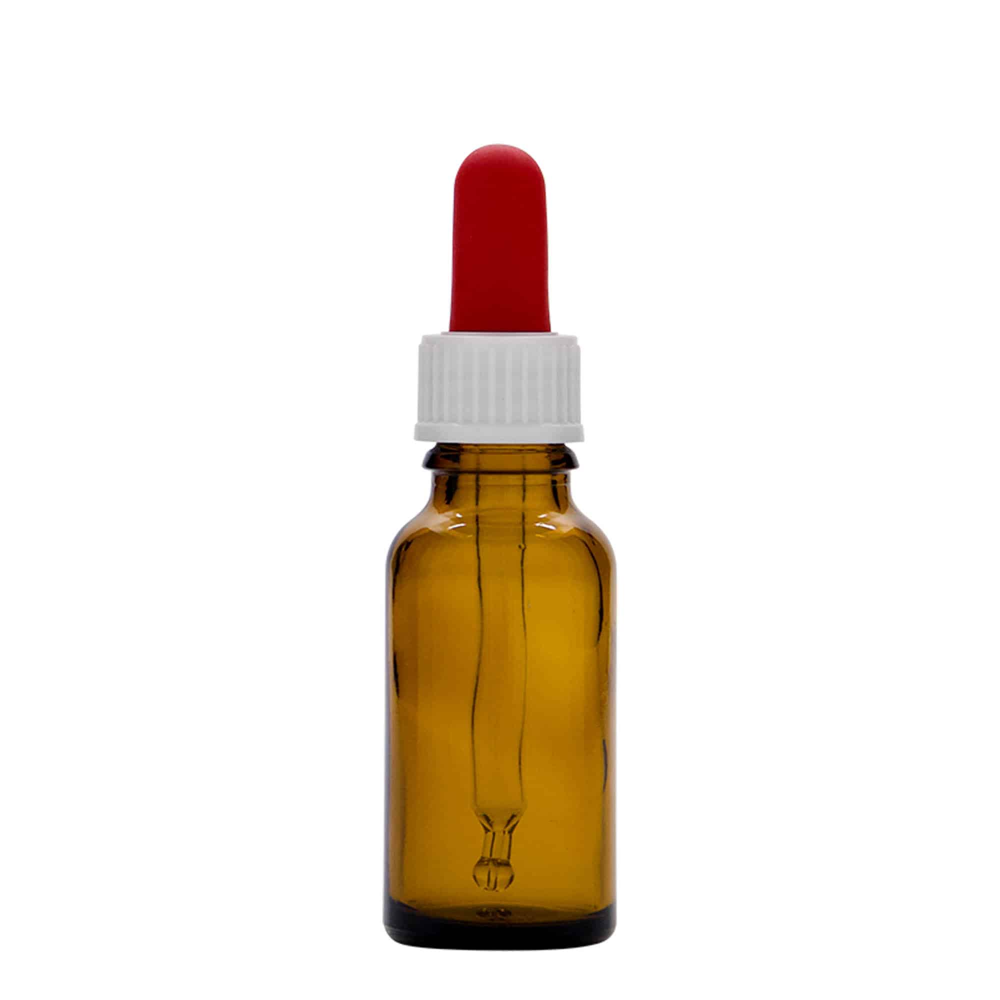 20 ml бутилка за лекарства с пипета, стъклена, кафява, затваряне: винтова капачка с резба DIN 18