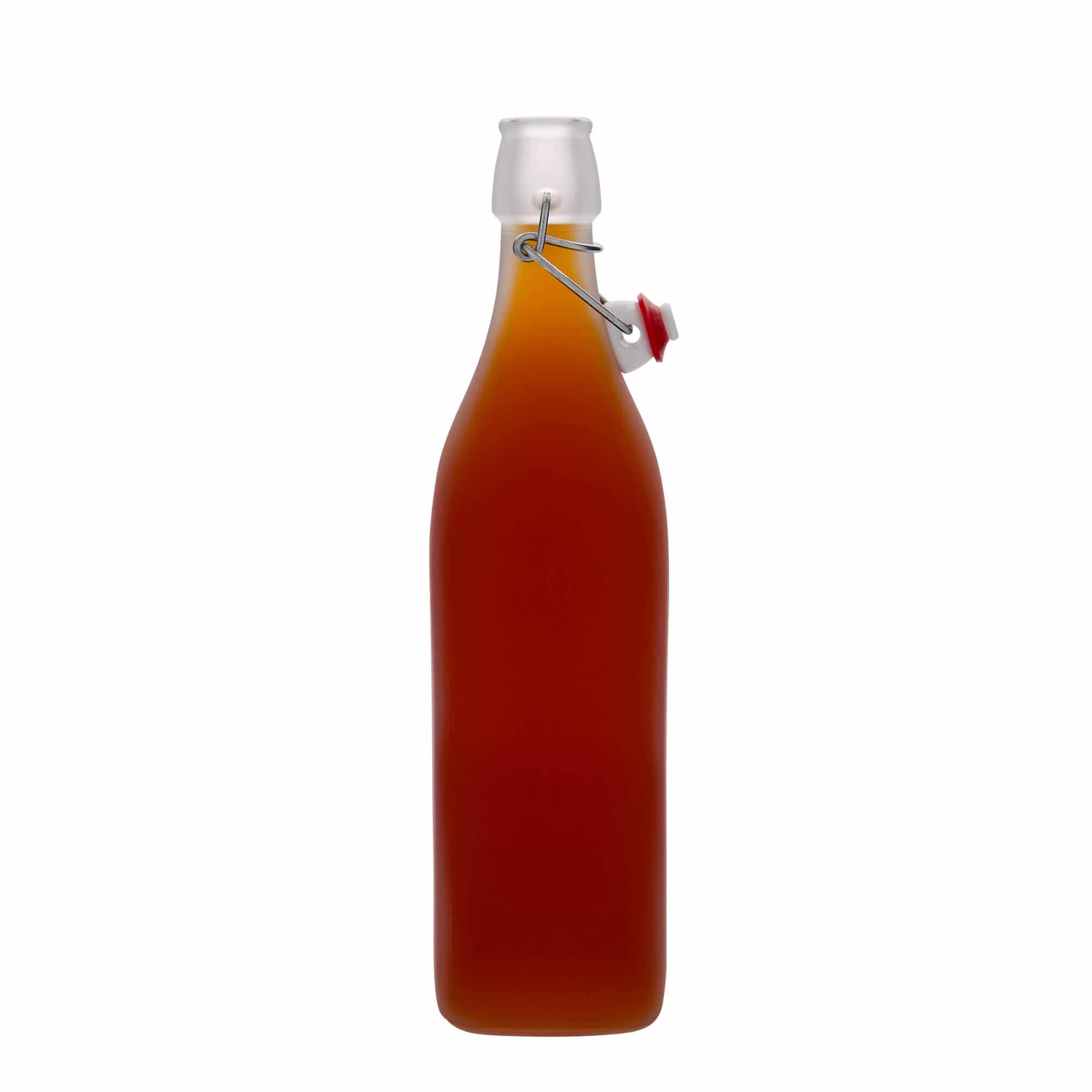 1000 ml стъклена бутилка „Swing“, квадратна, бяла, затваряне: тапа с клипс