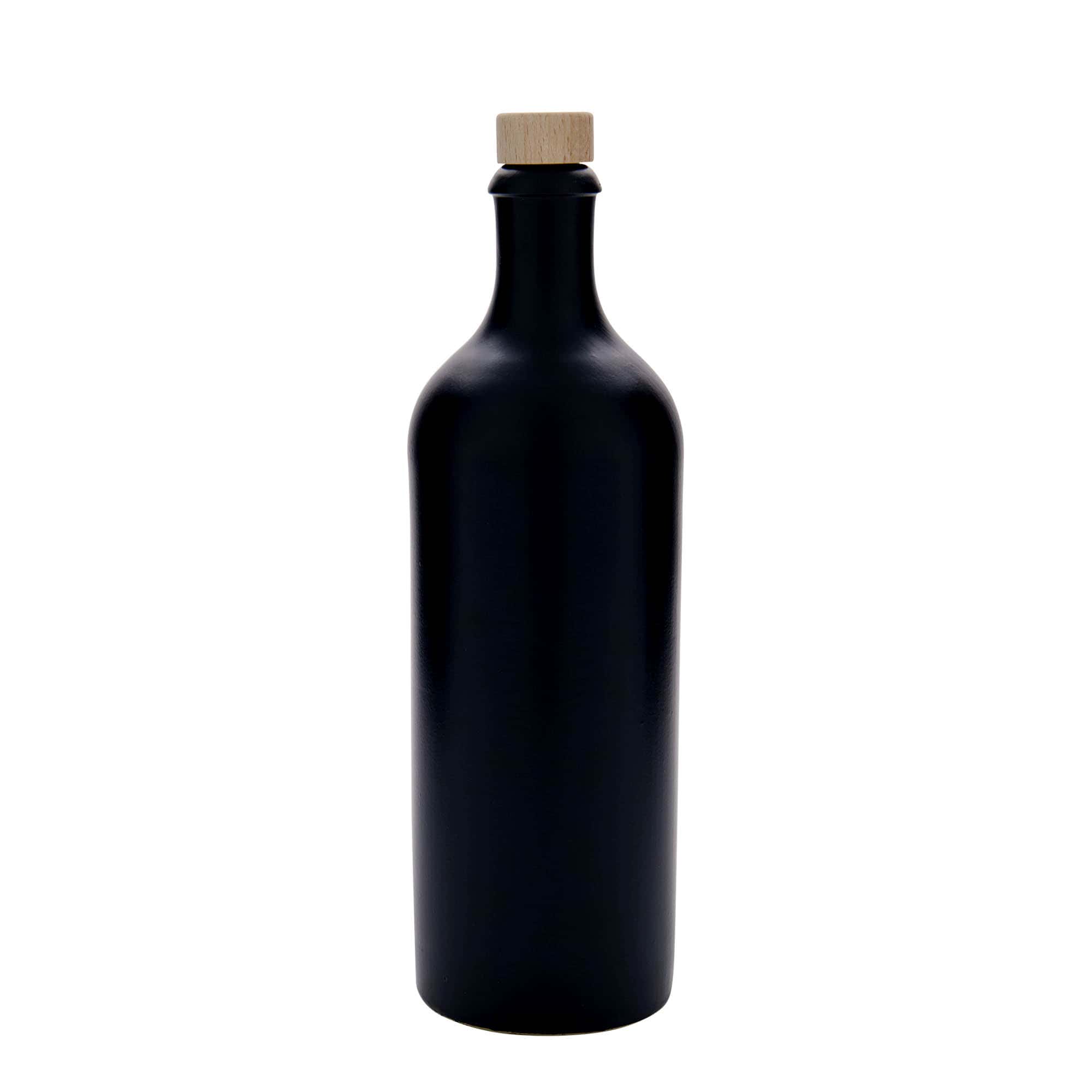 750 ml бутилка, каменна керамика, черна, затваряне: коркова тапа