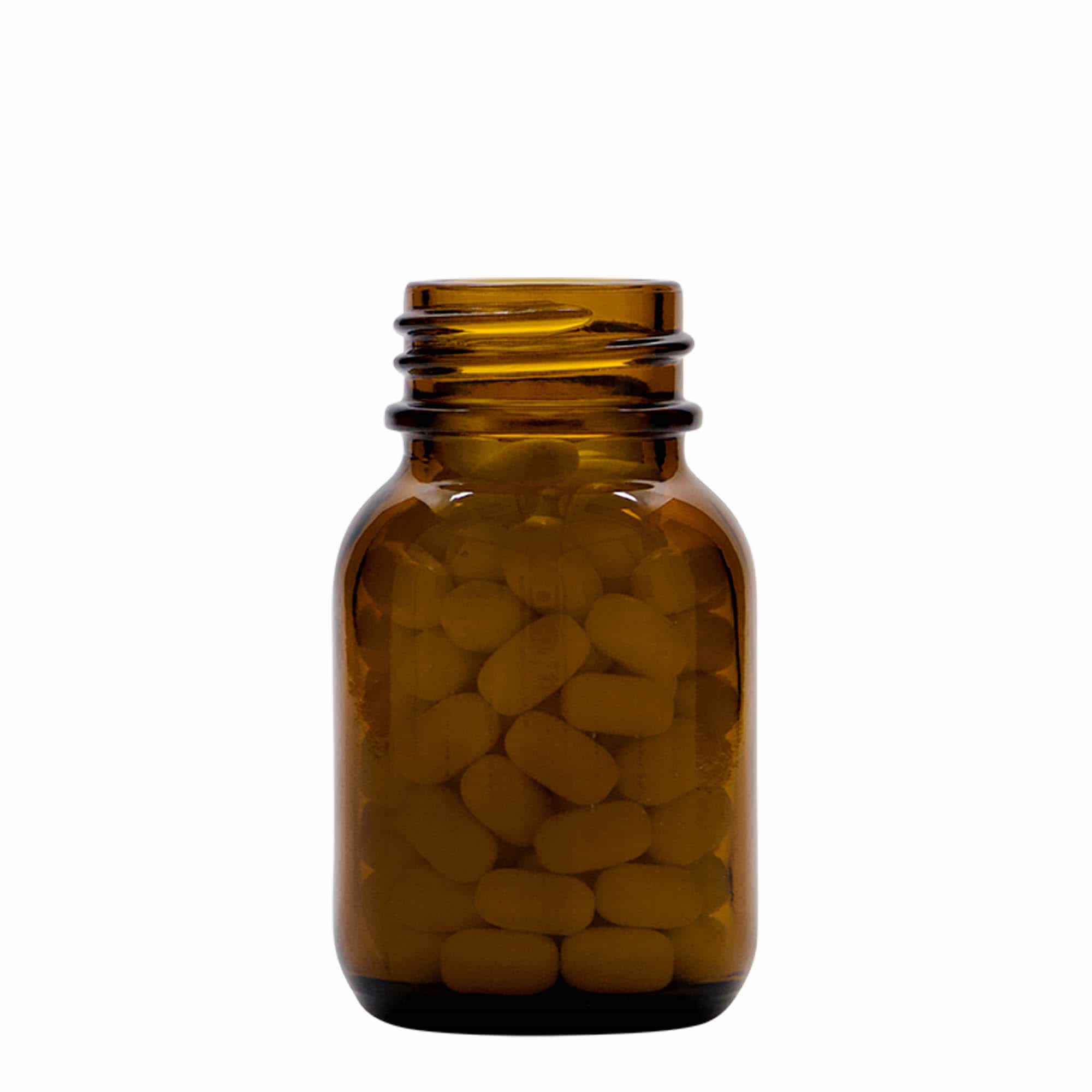 50 ml буркан с широко гърло, кафяв, затваряне: винтова капачка с резба DIN 32