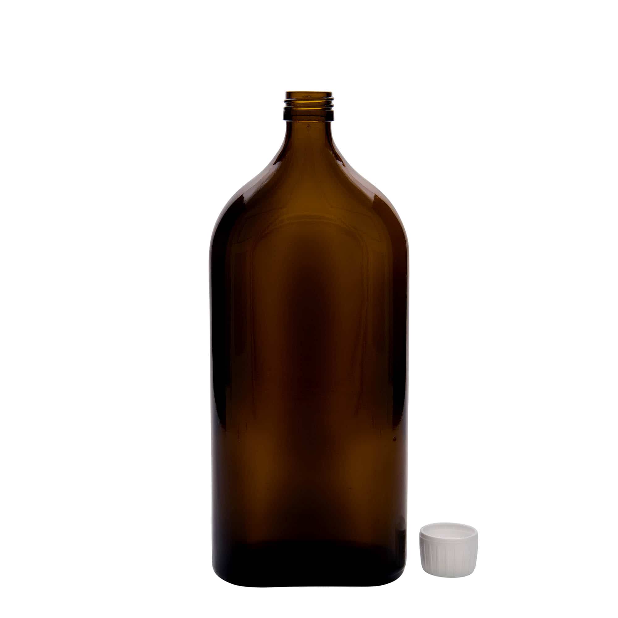 1000 ml бутилка за лекарства Meplat, овална, стъклена, кафява, затваряне: капачка PP 28