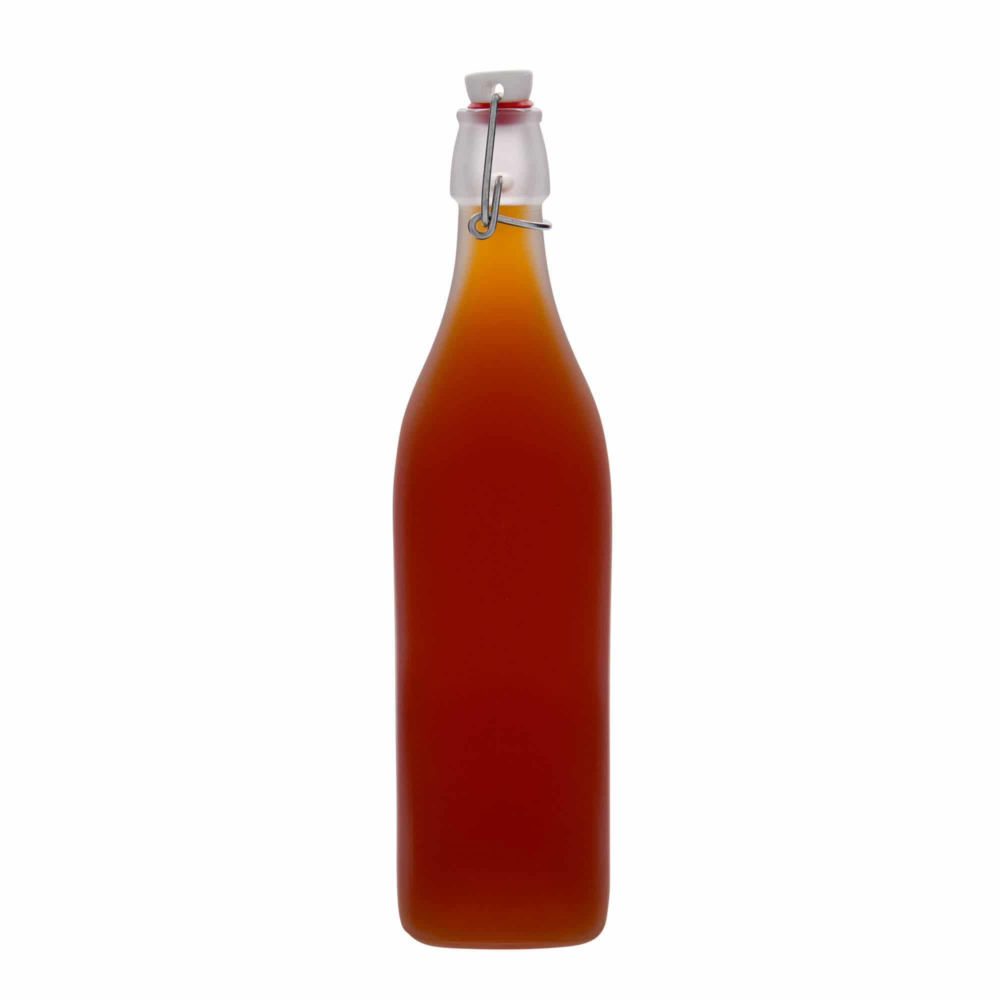 1000 ml стъклена бутилка „Swing“, квадратна, бяла, затваряне: тапа с клипс