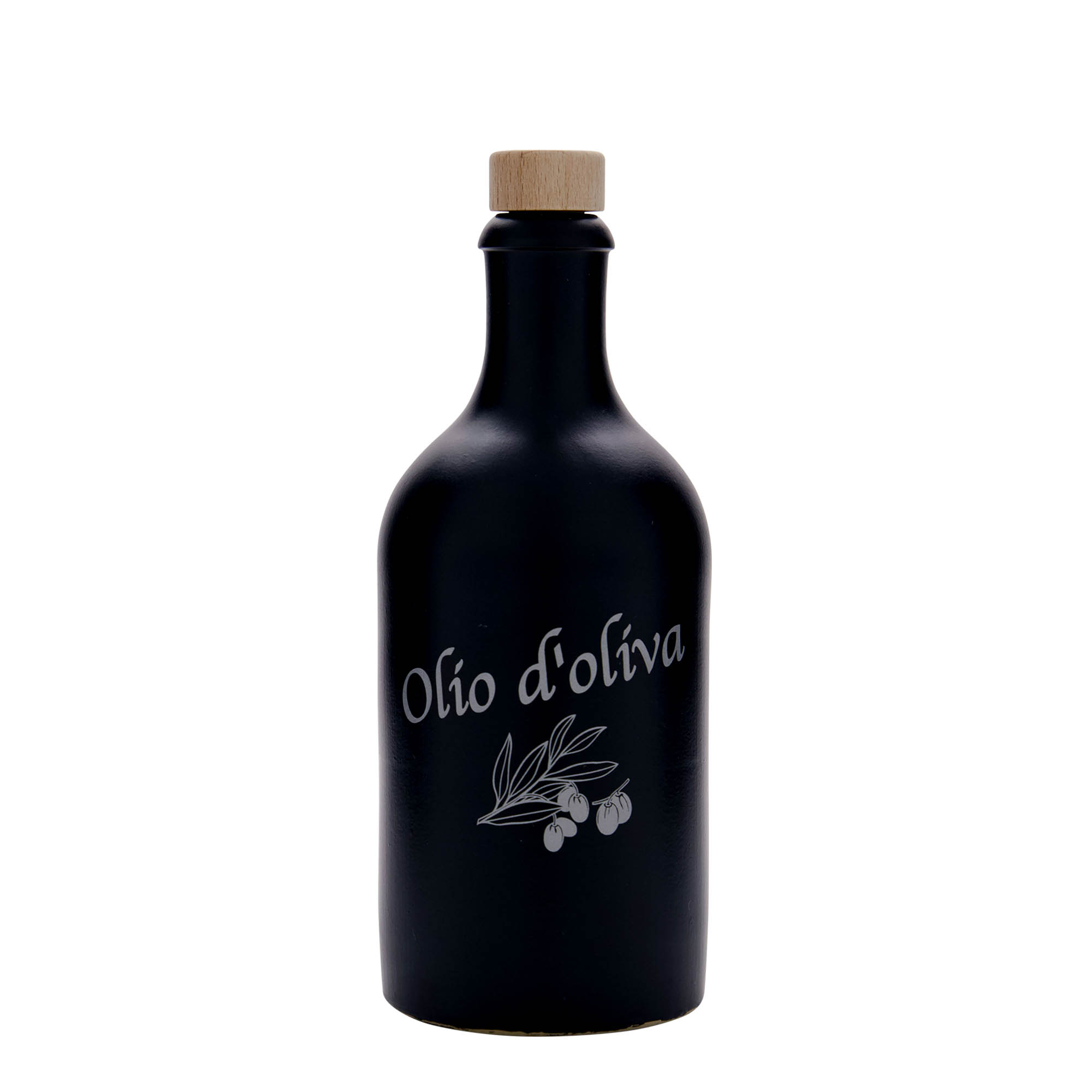 500 мл глинен кана, мотив: Olio d'Oliva, каменна керамика, черен, гърло: корк