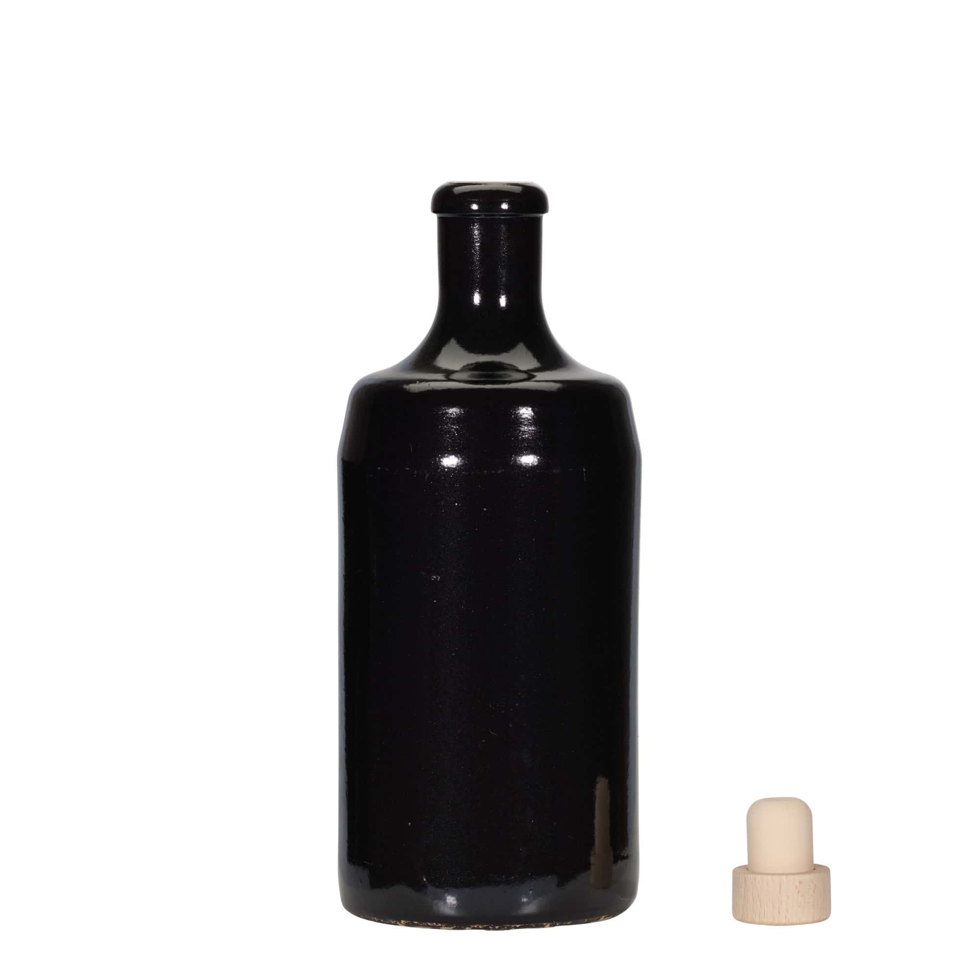 700 ml бутилка „Calvados“, каменна керамика, черна, затваряне: коркова тапа