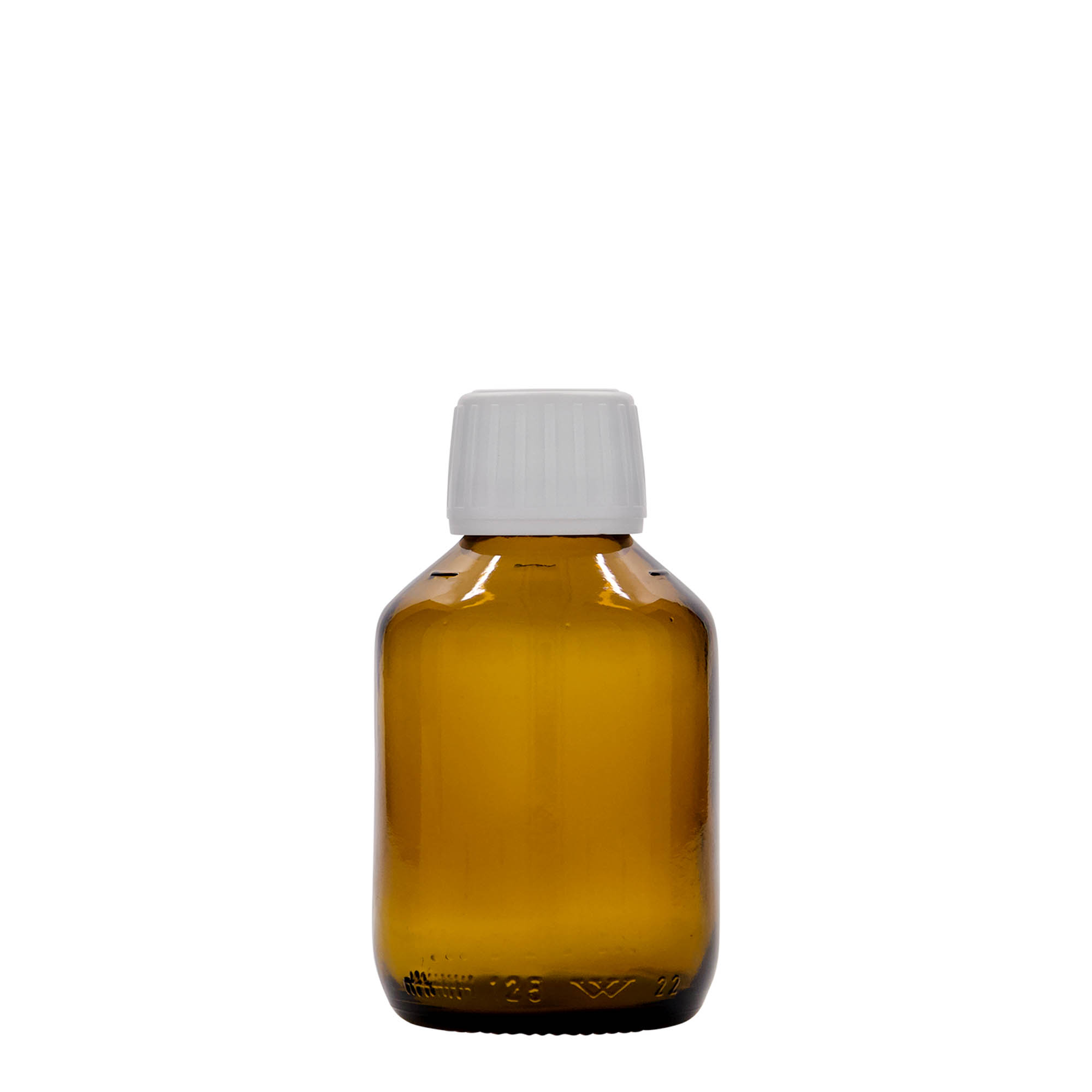 125 ml бутилка за лекарства, кафява, стъклена, затваряне: капачка PP 28