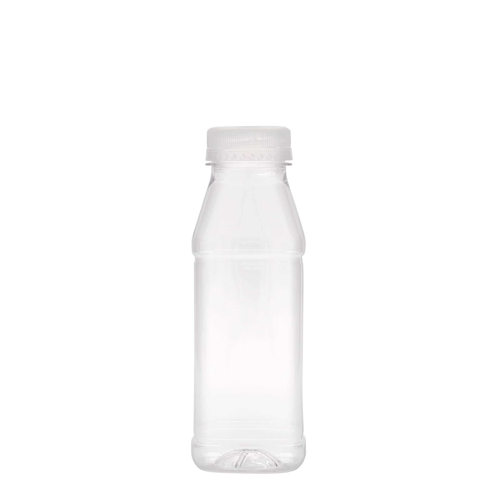 330 ml PET бутилка за мляко и сок „Carré“, квадратна, пластмасова, затваряне: 38 mm