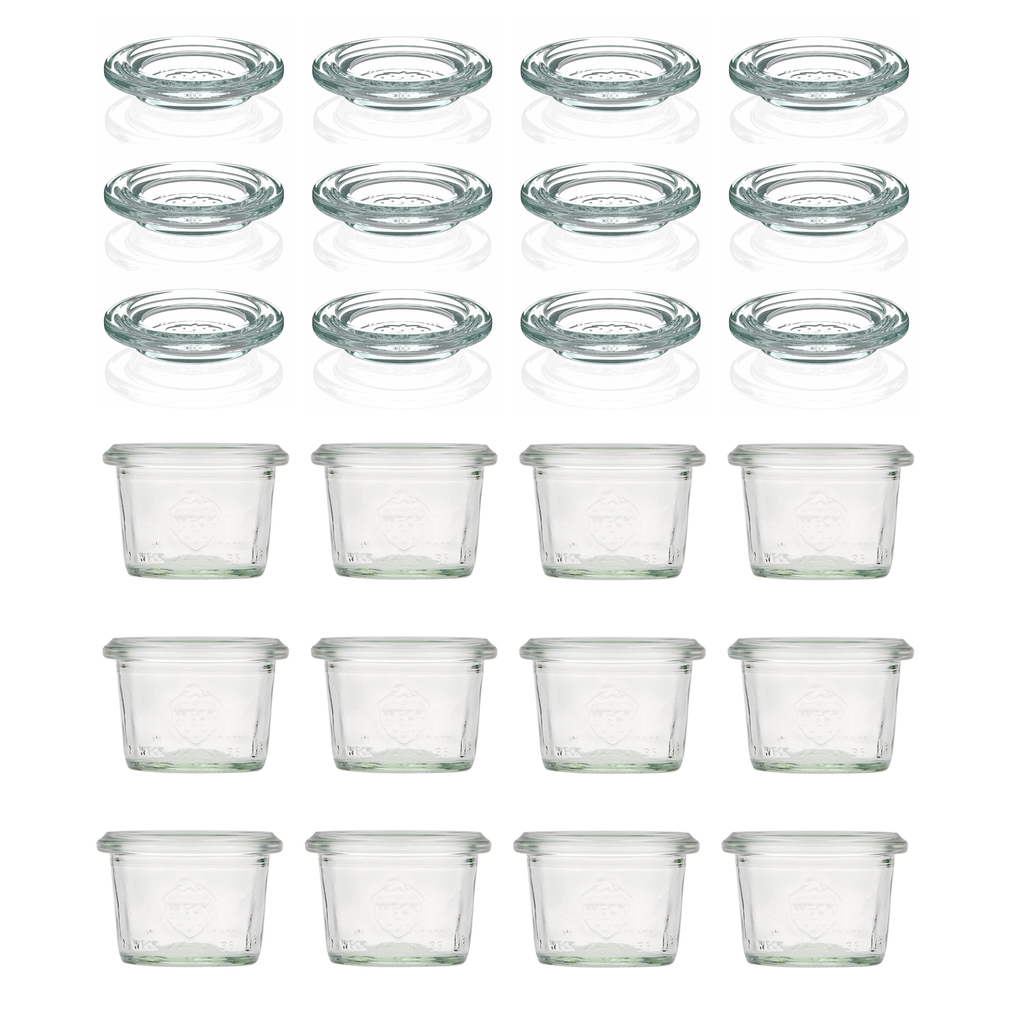 12x 35 ml стъклен буркан WECK с широко гърло със стъклен капак RR 40