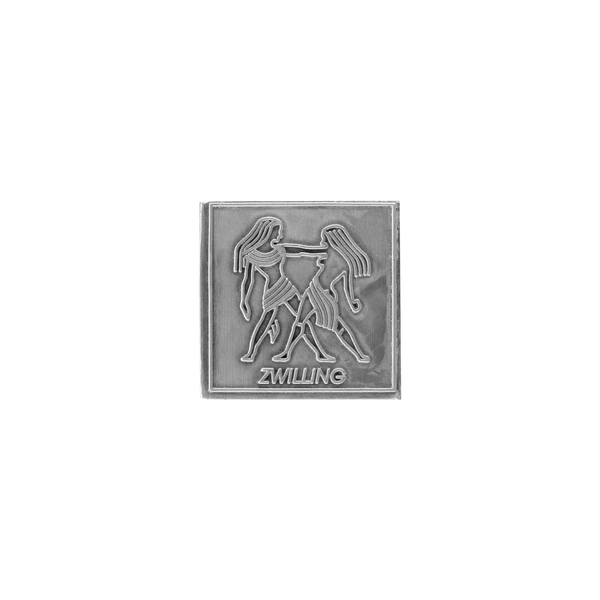 Оловна етикета „Zwilling“, квадратна, метал, сребърна